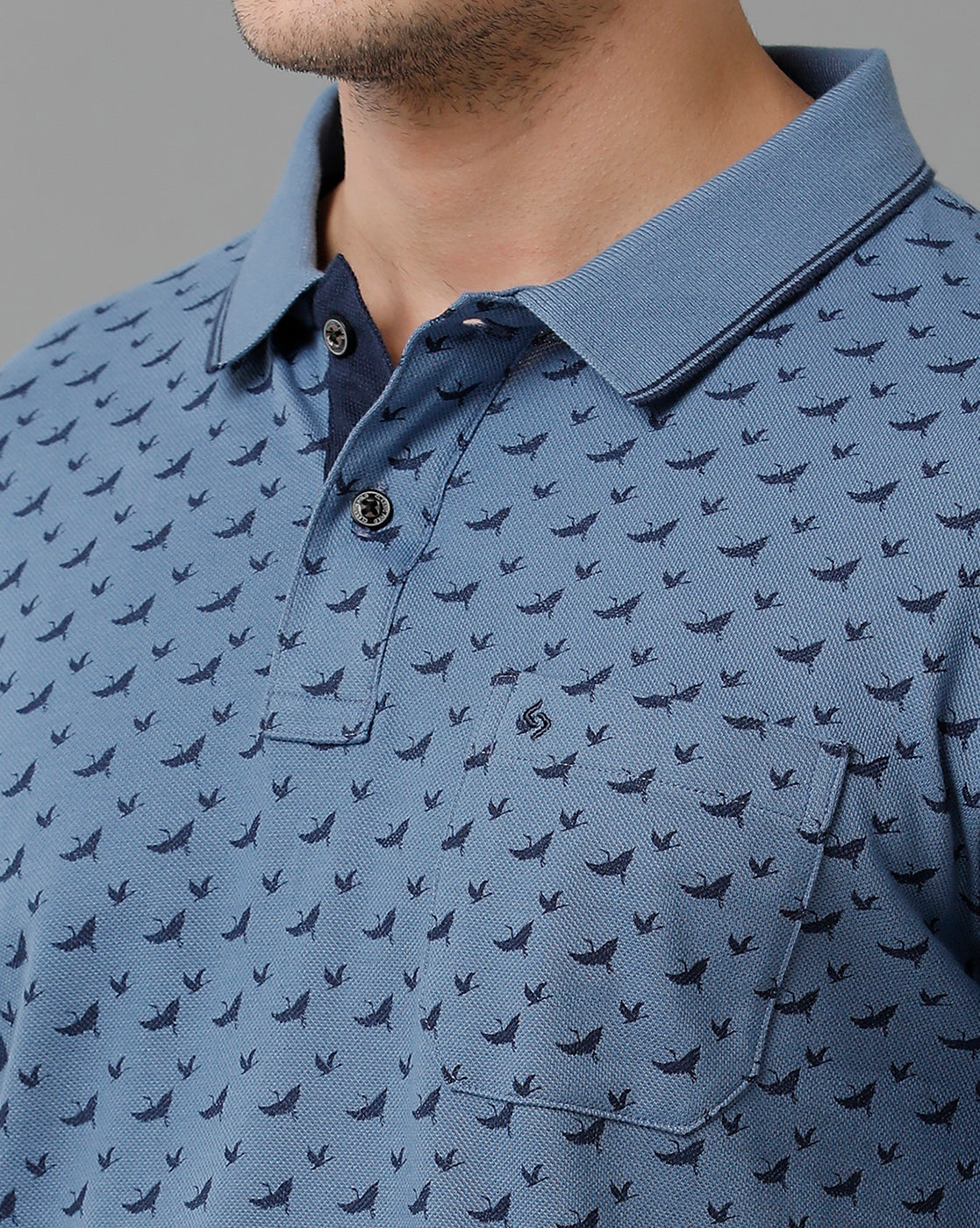 Classic Polo Men's Cotton Half Sleeve Printed Slim Fit Polo Neck Blue Color T-Shirt | Beau - 200 A