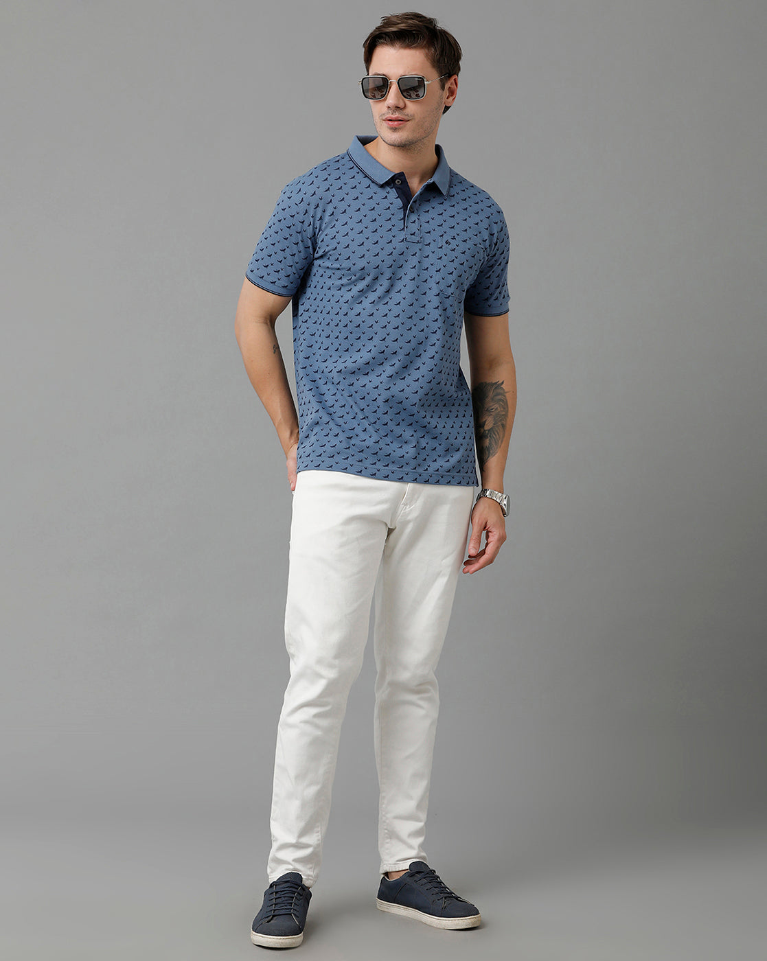 Classic Polo Men's Cotton Half Sleeve Printed Slim Fit Polo Neck Blue Color T-Shirt | Beau - 200 A