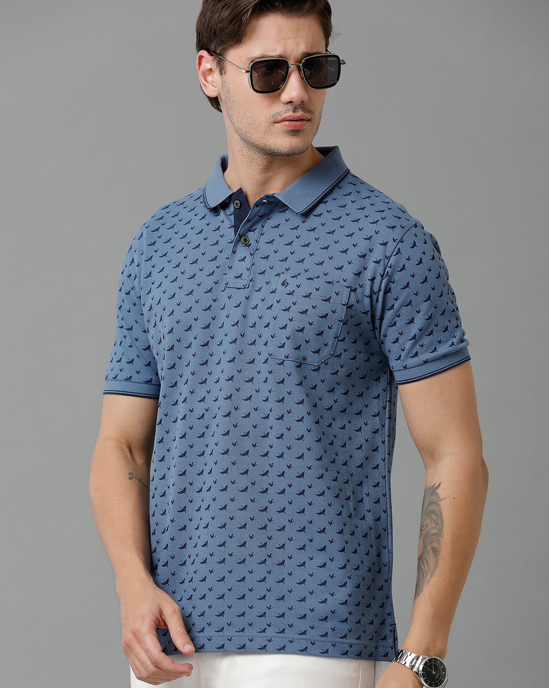 Classic Polo Men's Cotton Half Sleeve Printed Slim Fit Polo Neck Blue Color T-Shirt | Beau - 200 A
