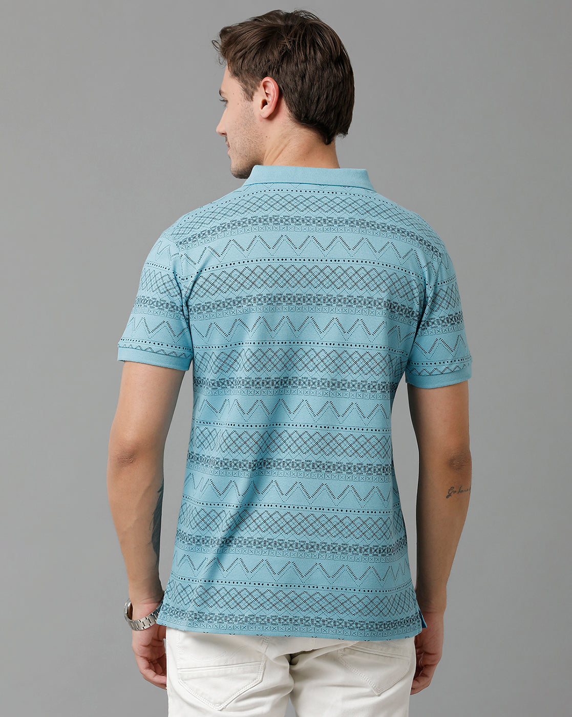 CP BRO Men's Cotton Half Sleeve Printed Slim Fit Polo Neck Blue Color T-Shirt | Brp - 355 A