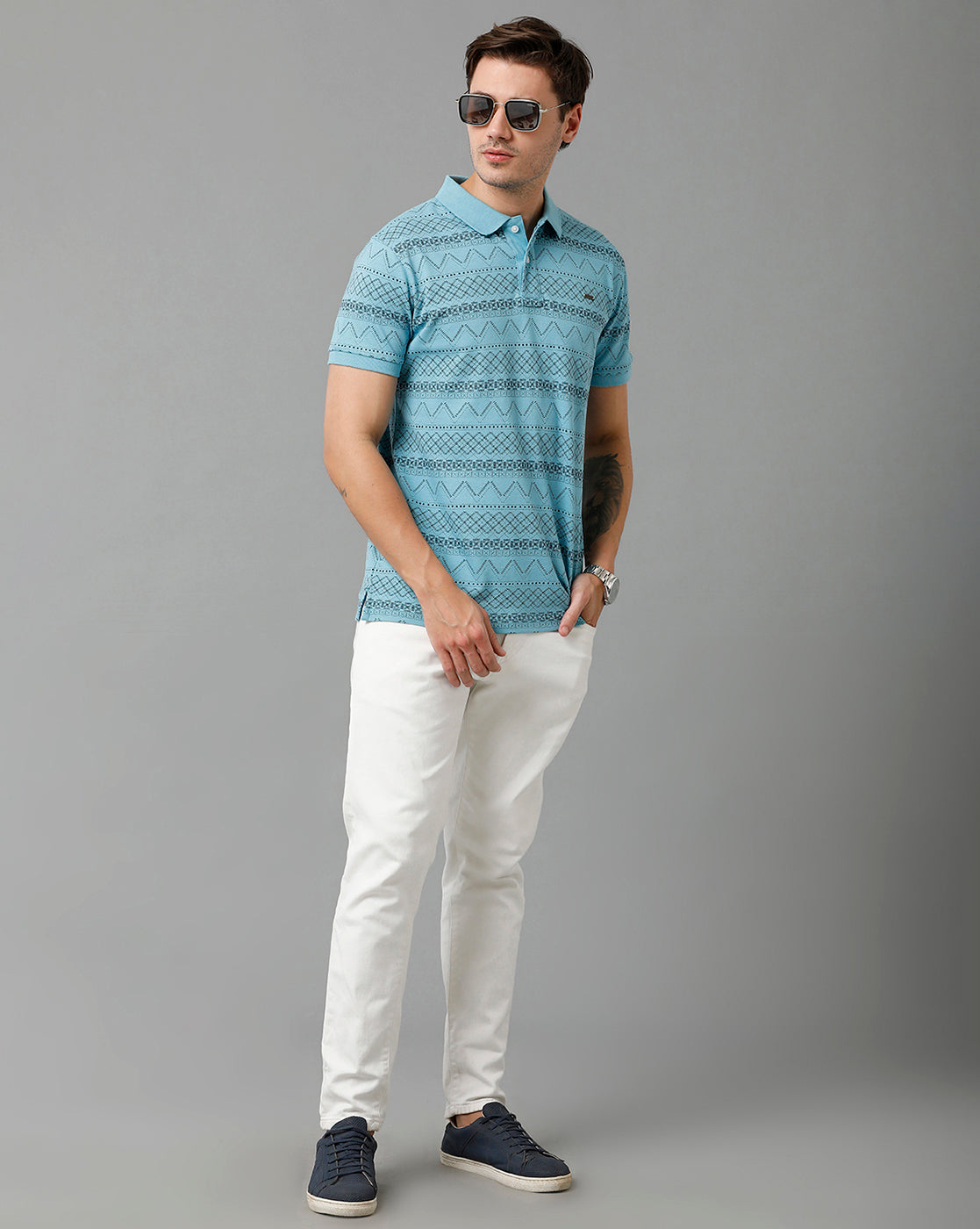 CP BRO Men's Cotton Half Sleeve Printed Slim Fit Polo Neck Blue Color T-Shirt | Brp - 355 A