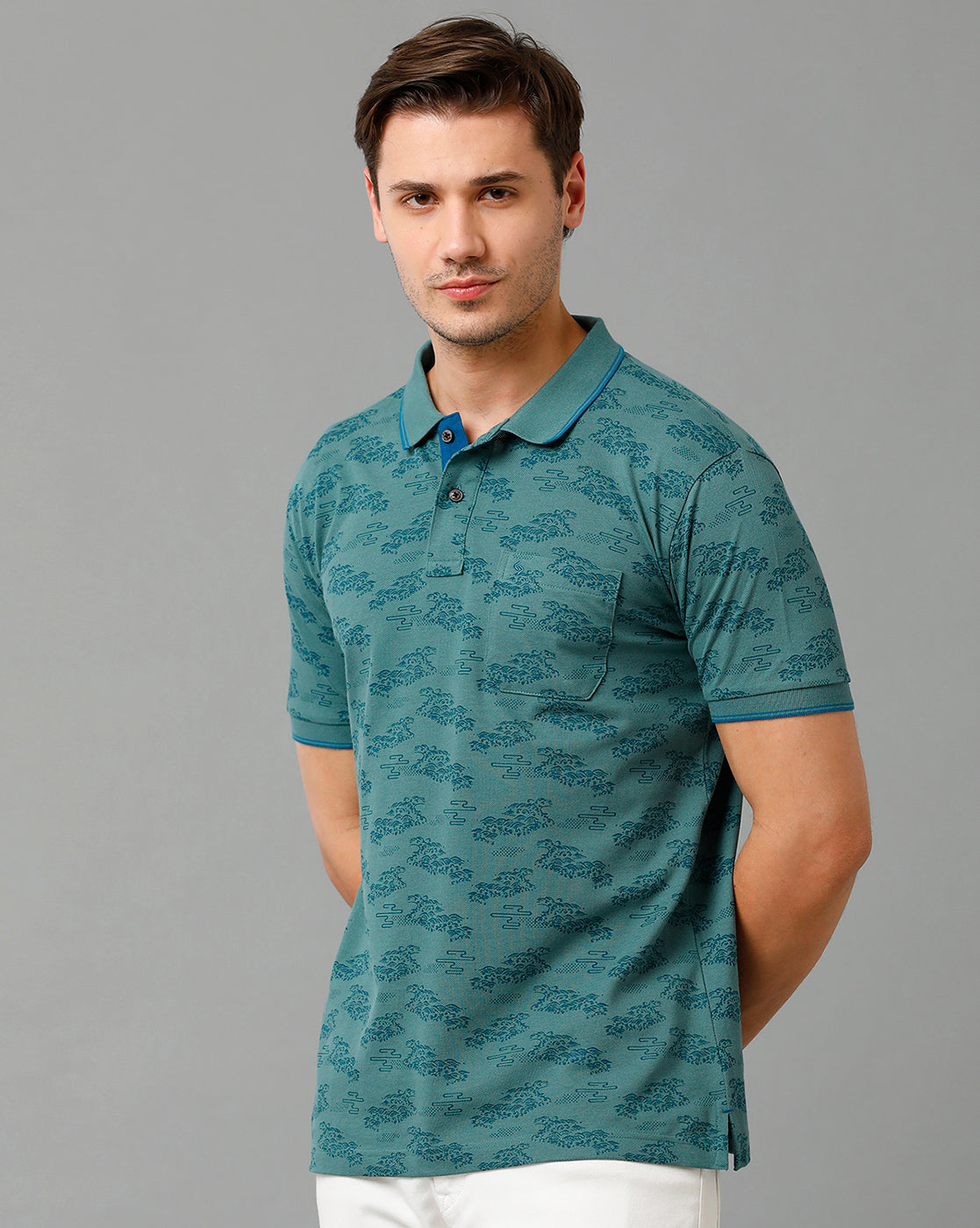 Classic Polo Men's Cotton Half Sleeve Printed Slim Fit Polo Neck Blue Color T-Shirt | Beau - 198 A