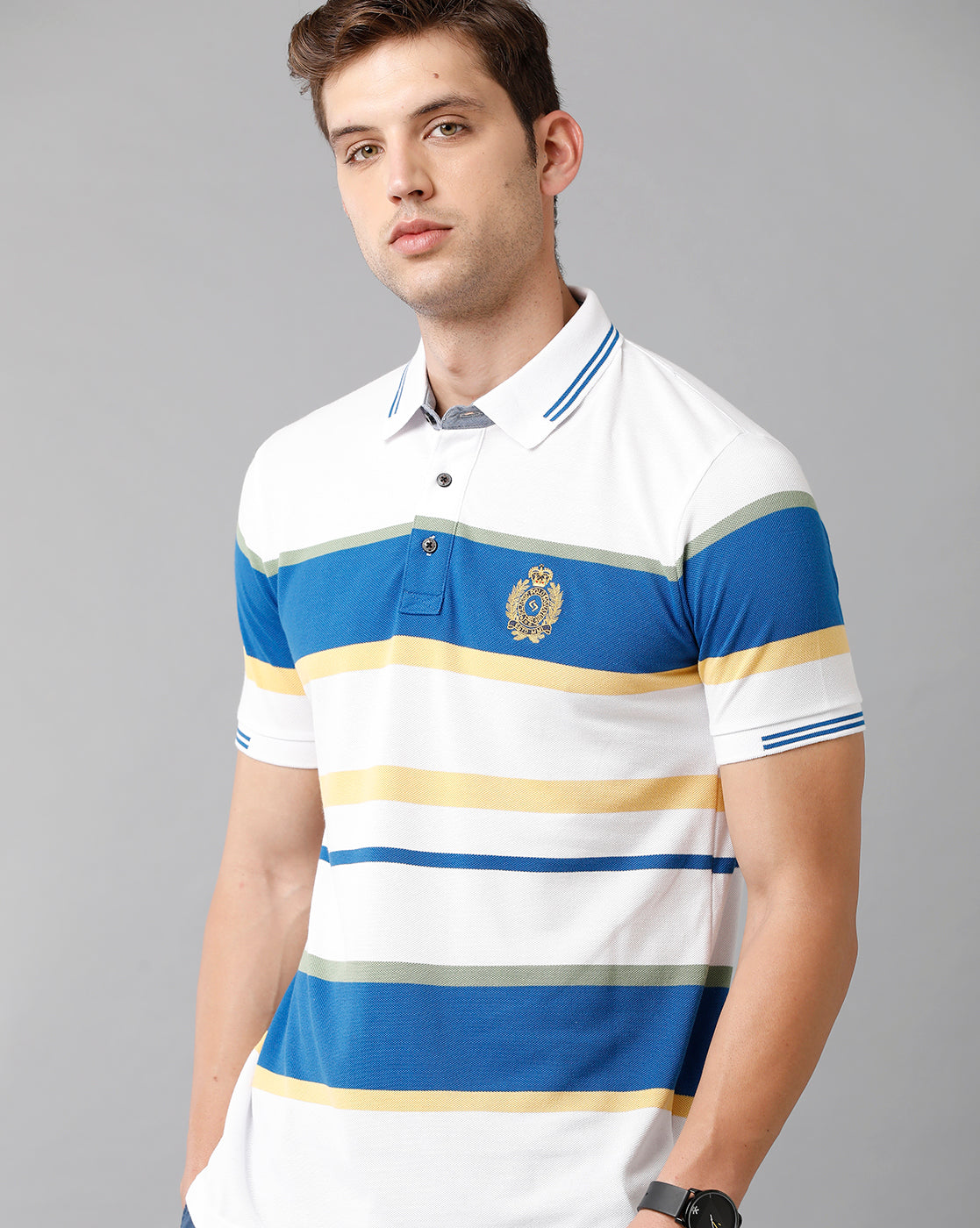 Classic Polo Mens Cotton Blend Striped Half Sleeve Slim Fit Polo Neck Multicolor T-Shirt | Vta 202 A