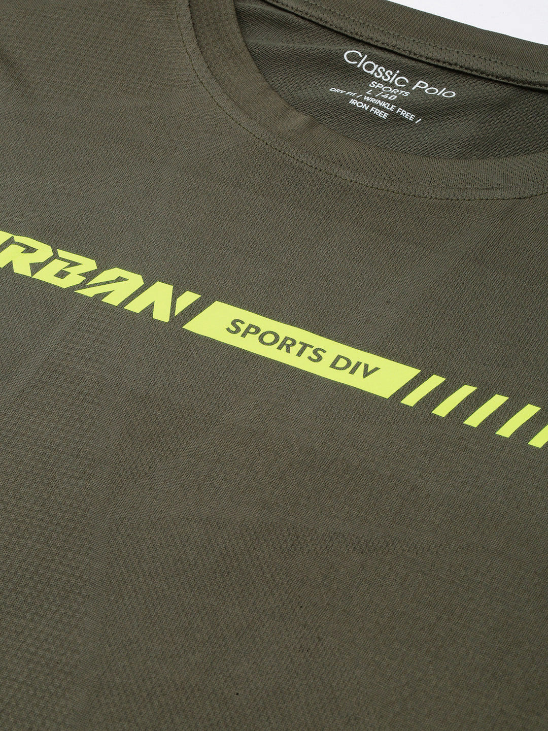 Classic Polo Men's Round Neck Polyester Olive Slim Fit Active Wear T-Shirt | GENX-CREW 01A SF C