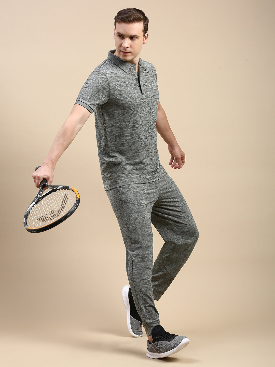 Classic Polo Men's Polo Neck Polyster Grey Slim Fit Active Wear T-Shirt