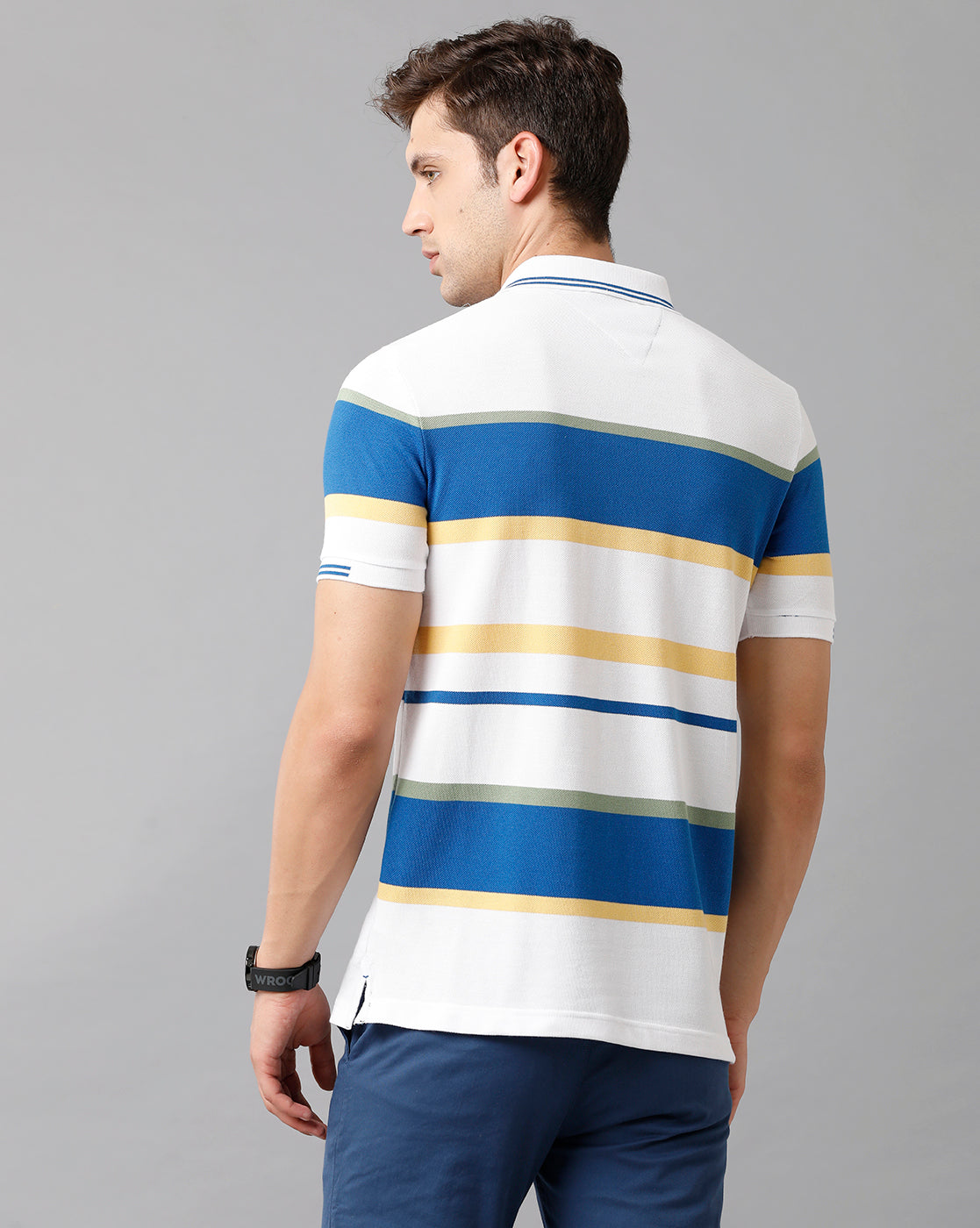 Classic Polo Mens Cotton Blend Striped Half Sleeve Slim Fit Polo Neck Multicolor T-Shirt | Vta 202 A