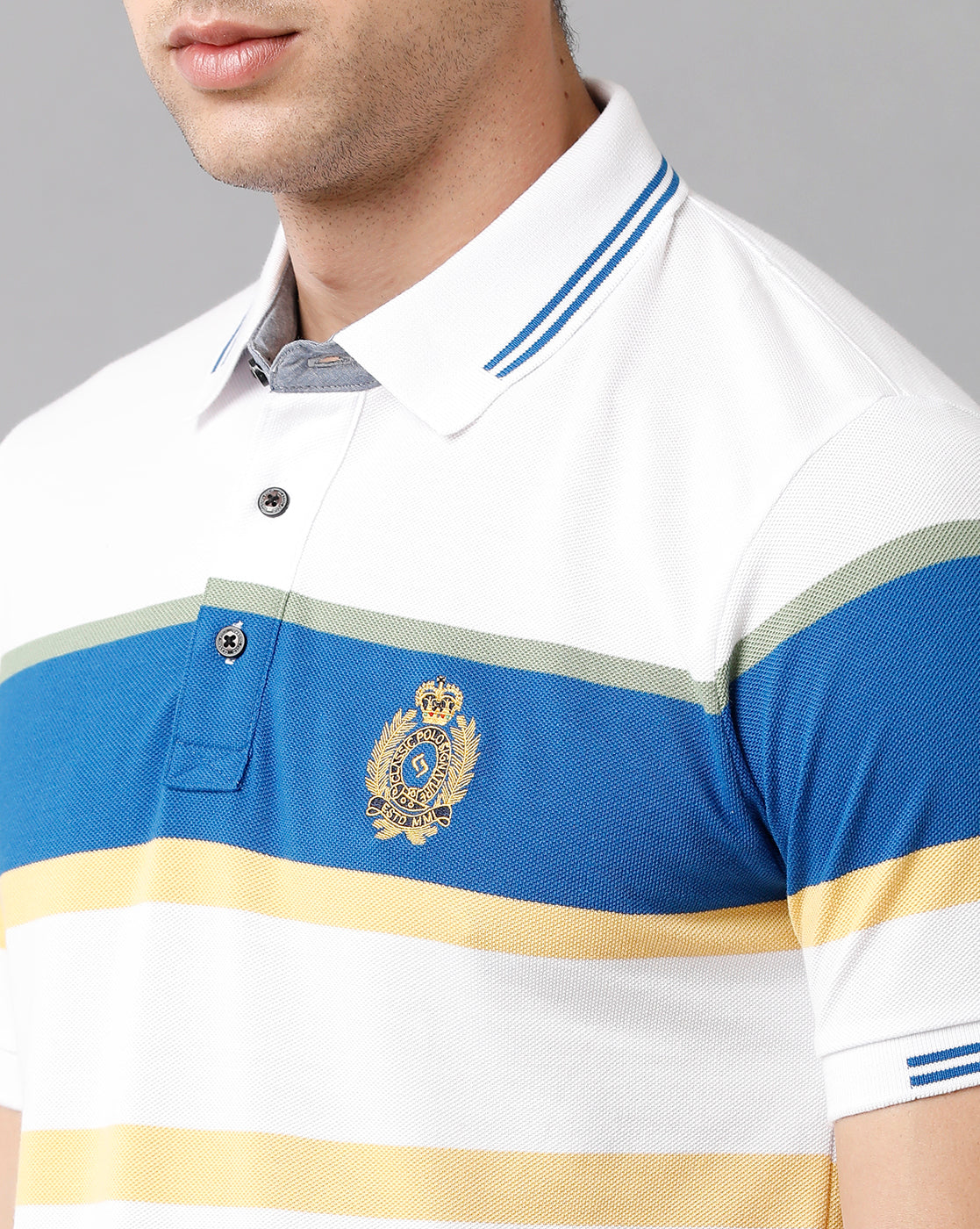 Classic Polo Mens Cotton Blend Striped Half Sleeve Slim Fit Polo Neck Multicolor T-Shirt | Vta 202 A