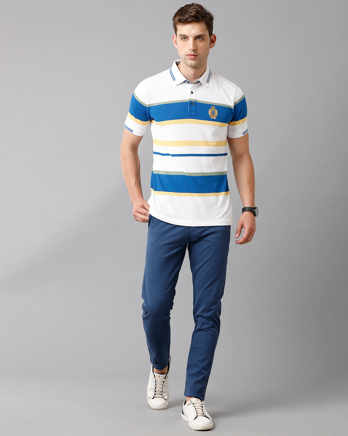 Classic Polo Mens Cotton Blend Striped Half Sleeve Slim Fit Polo Neck Multicolor T-Shirt | Vta 202 A