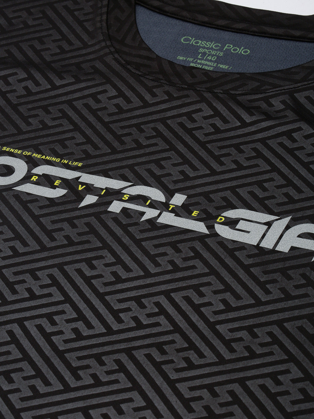 Classic Polo Men's Round Neck Polyester Black Slim Fit Active Wear T-Shirt | GENX-CREW 07B SF C