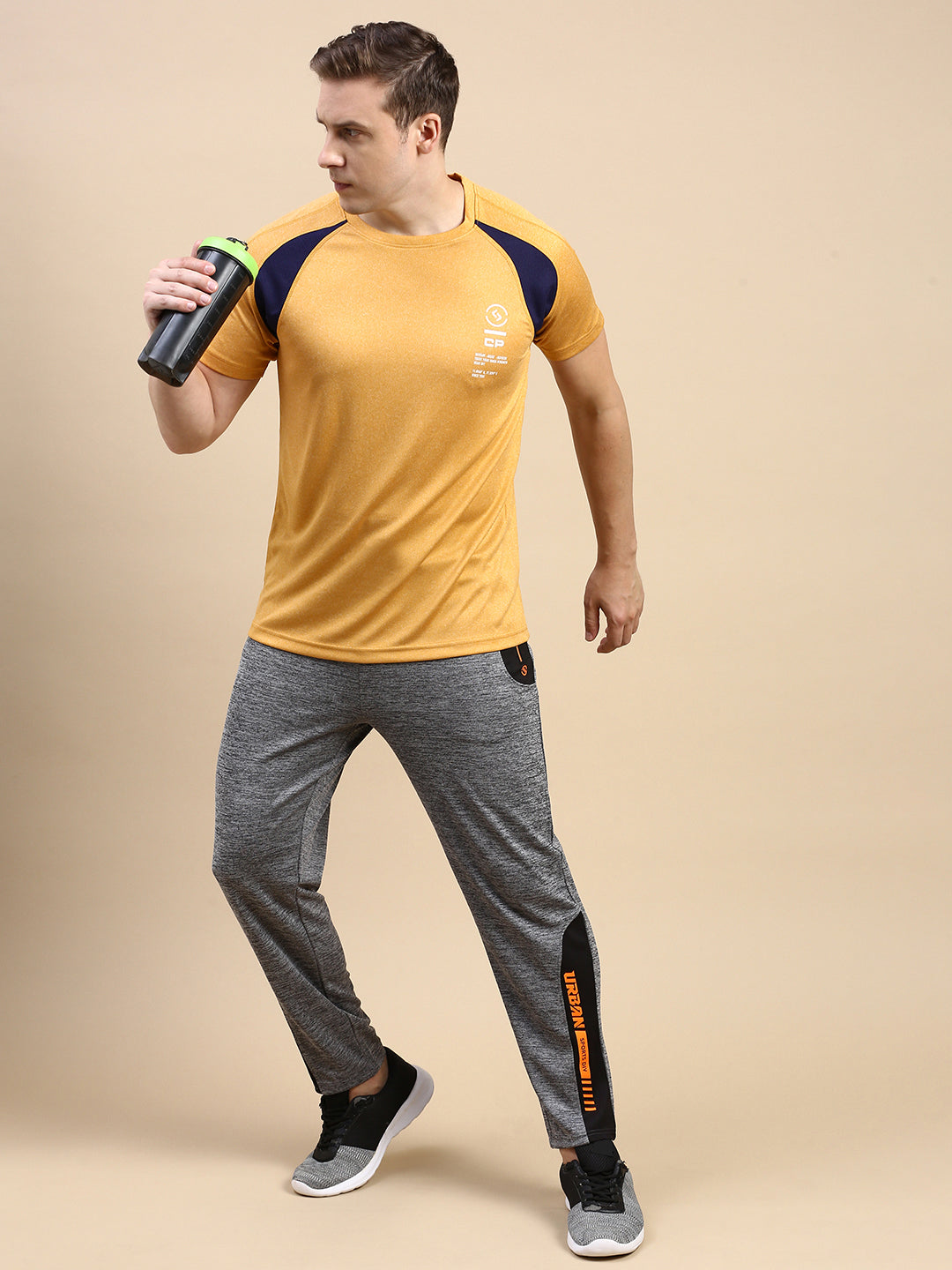 Classic Polo Men's Round Neck Polyster Mustard/Navy Blue Slim Fit Active Wear T-Shirt