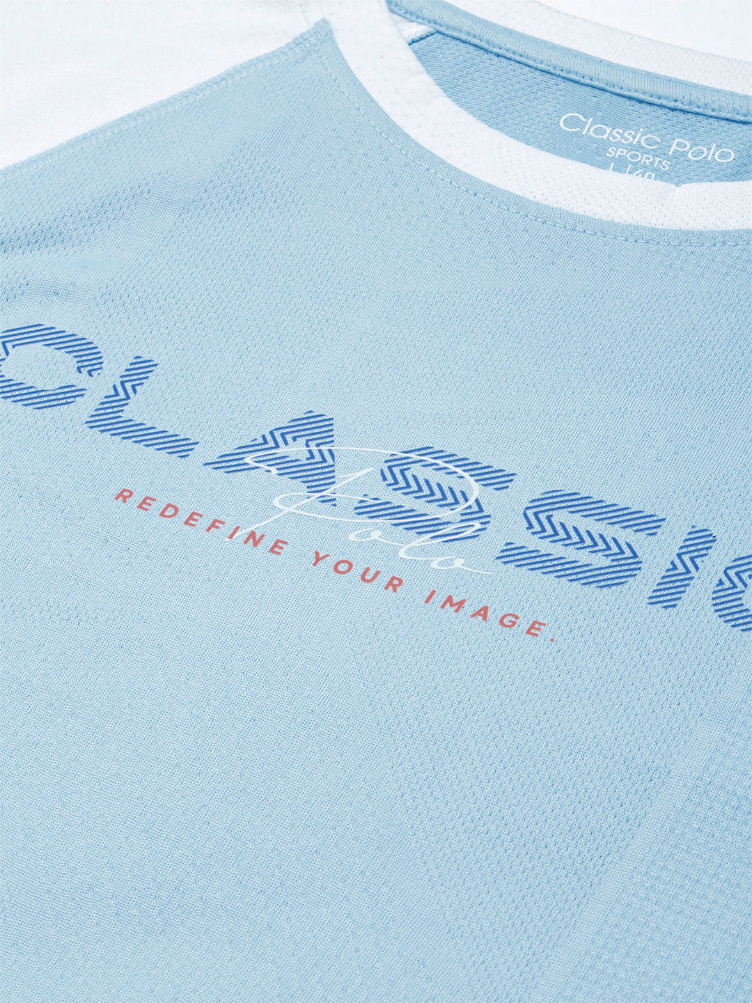 Classic Polo Men's Round Neck Polyester Blue/White Slim Fit Active Wear T-Shirt | GENX-CREW 05A SF C