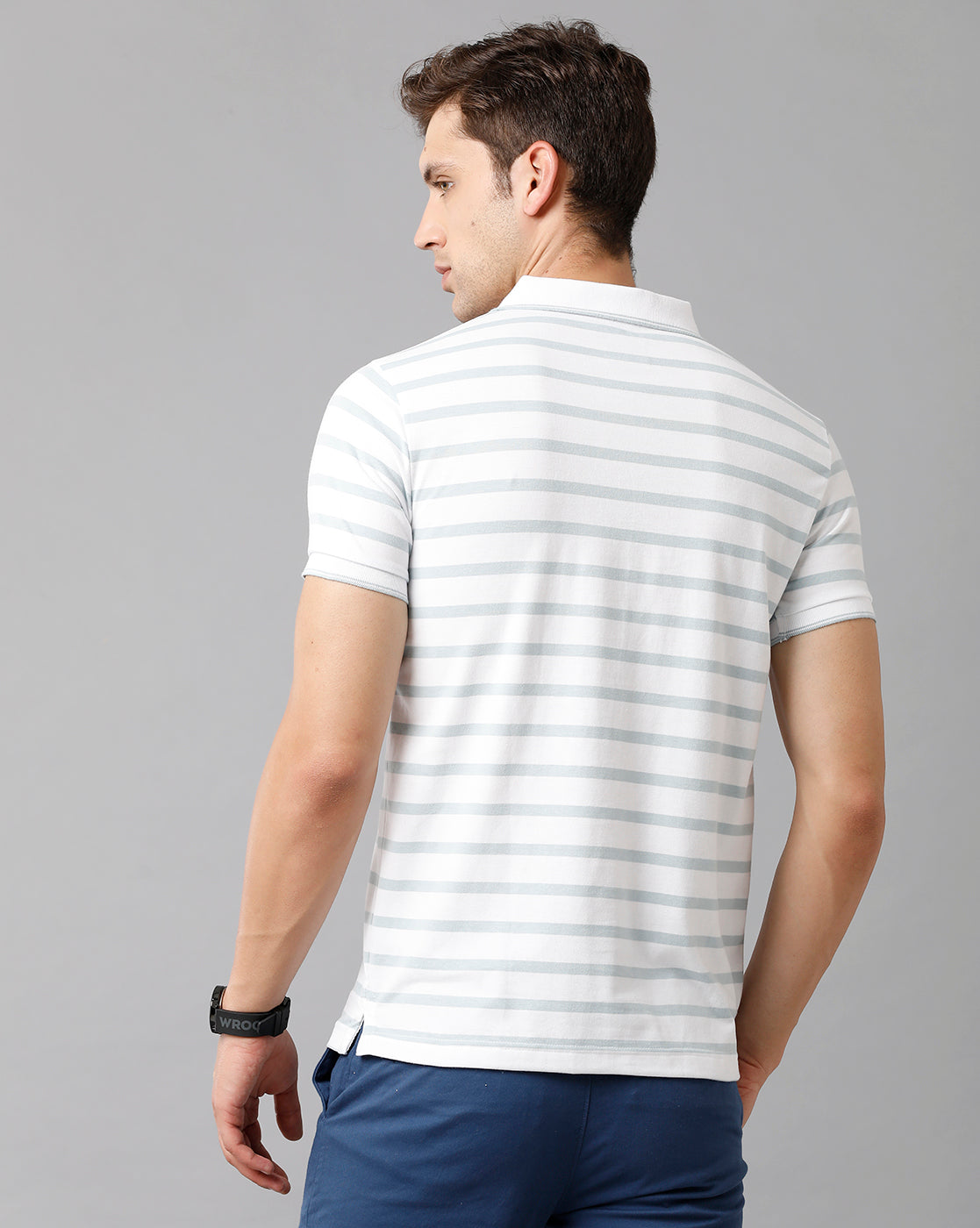Classic Polo Mens Cotton Striped Half Sleeve Slim Fit Polo Neck White Color T-Shirt | Cpeg 281 A
