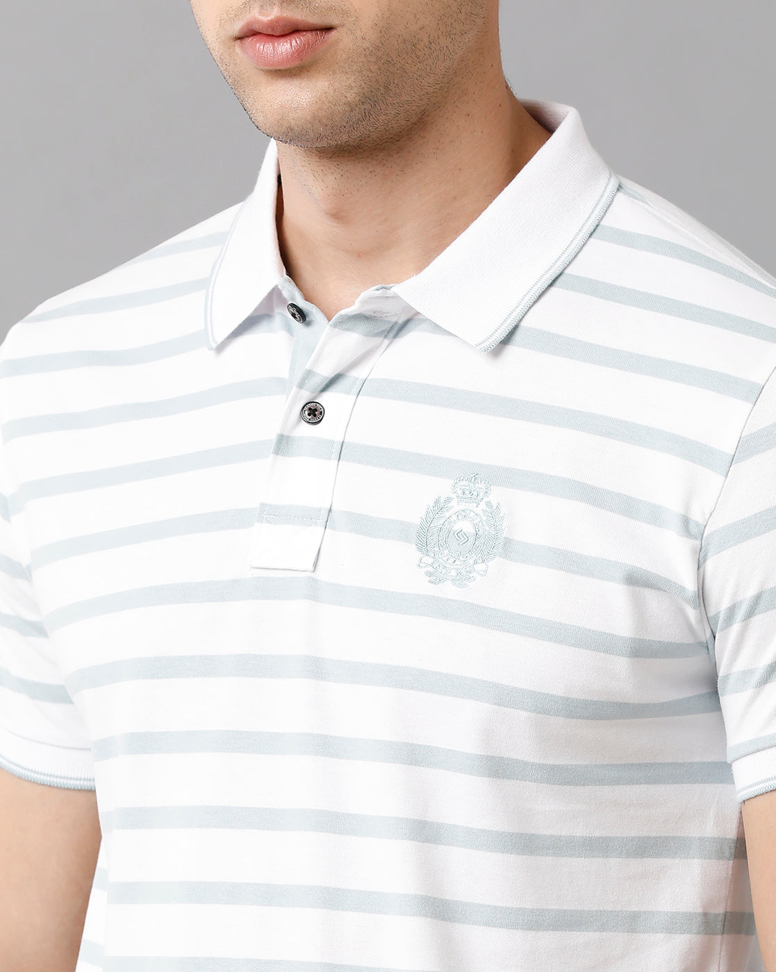 Classic Polo Mens Cotton Striped Half Sleeve Slim Fit Polo Neck White Color T-Shirt | Cpeg 281 A