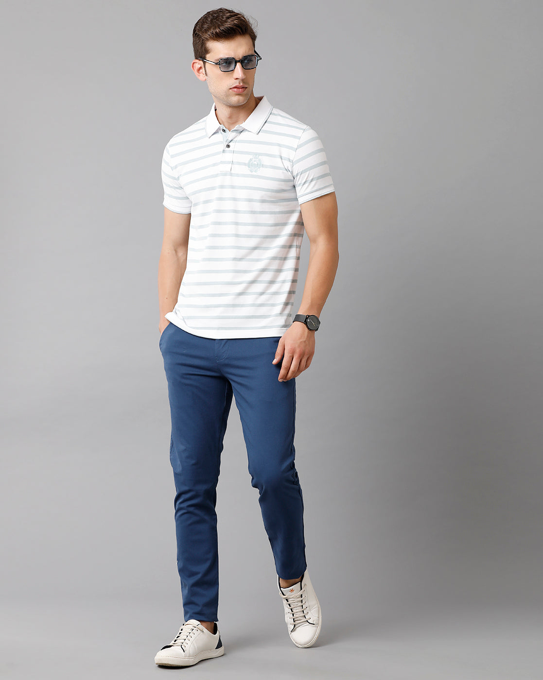 Classic Polo Mens Cotton Striped Half Sleeve Slim Fit Polo Neck White Color T-Shirt | Cpeg 281 A