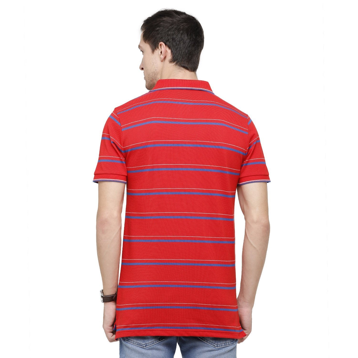 Classic Polo Mens Striped Polo Neck Half Sleeve Slim Fit 100% Cotton Red Fashion T-Shirt ( ADORE - 153 B SF P ) T-shirt Classic Polo 