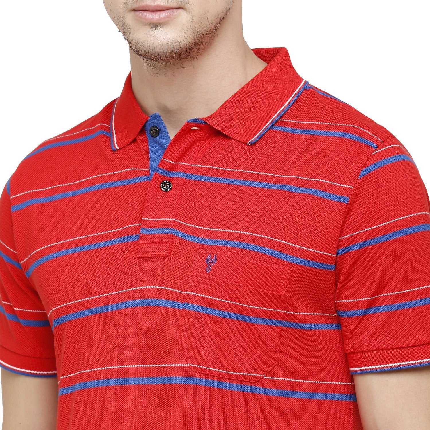 Classic Polo Mens Striped Polo Neck Half Sleeve Slim Fit 100% Cotton Red Fashion T-Shirt ( ADORE - 153 B SF P ) T-shirt Classic Polo 