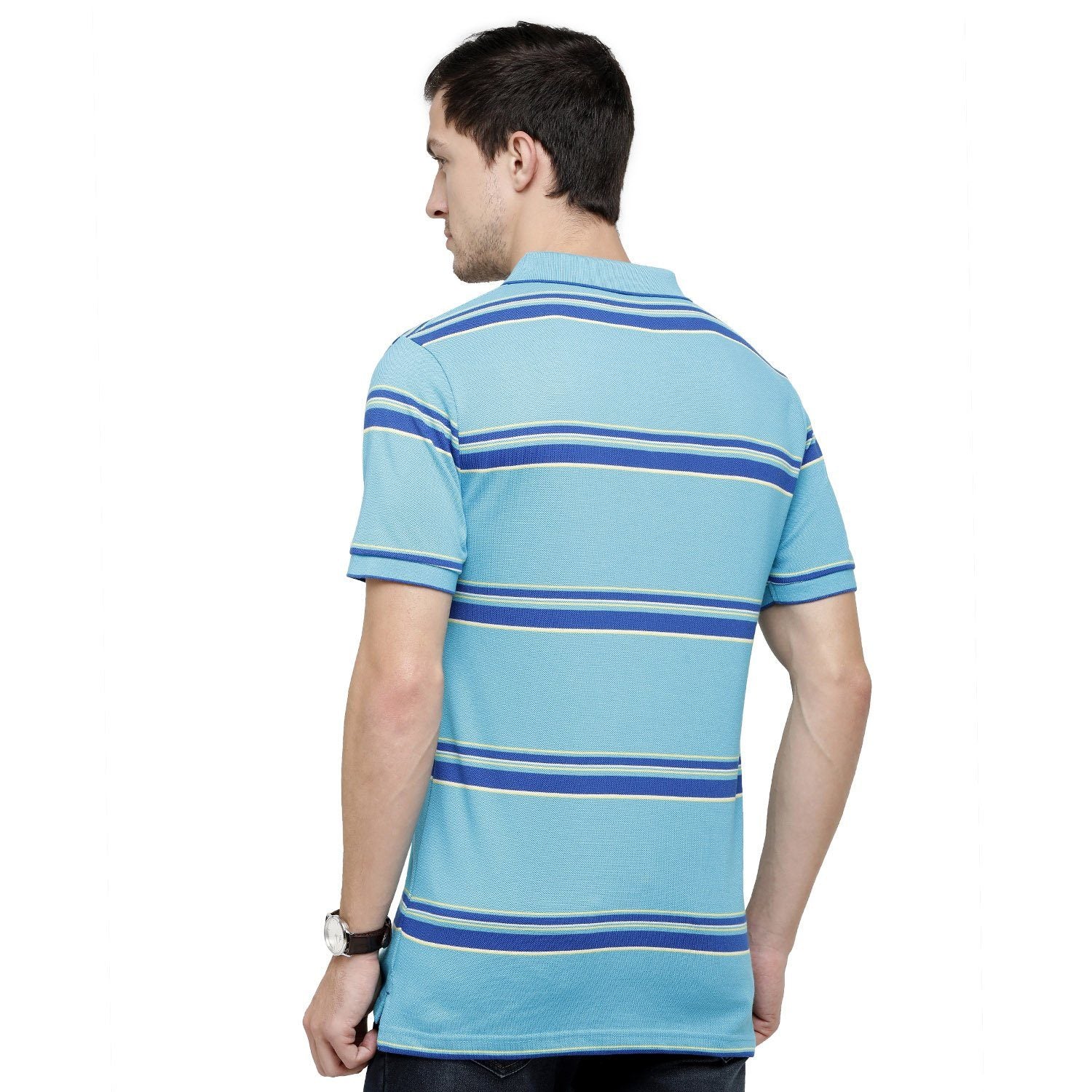 Classic Polo Mens Striped Polo Neck Half Sleeve Slim Fit 100% Cotton Turquoise Fashion T-Shirt ( ADORE - 154 A SF P ) T-shirt Classic Polo 