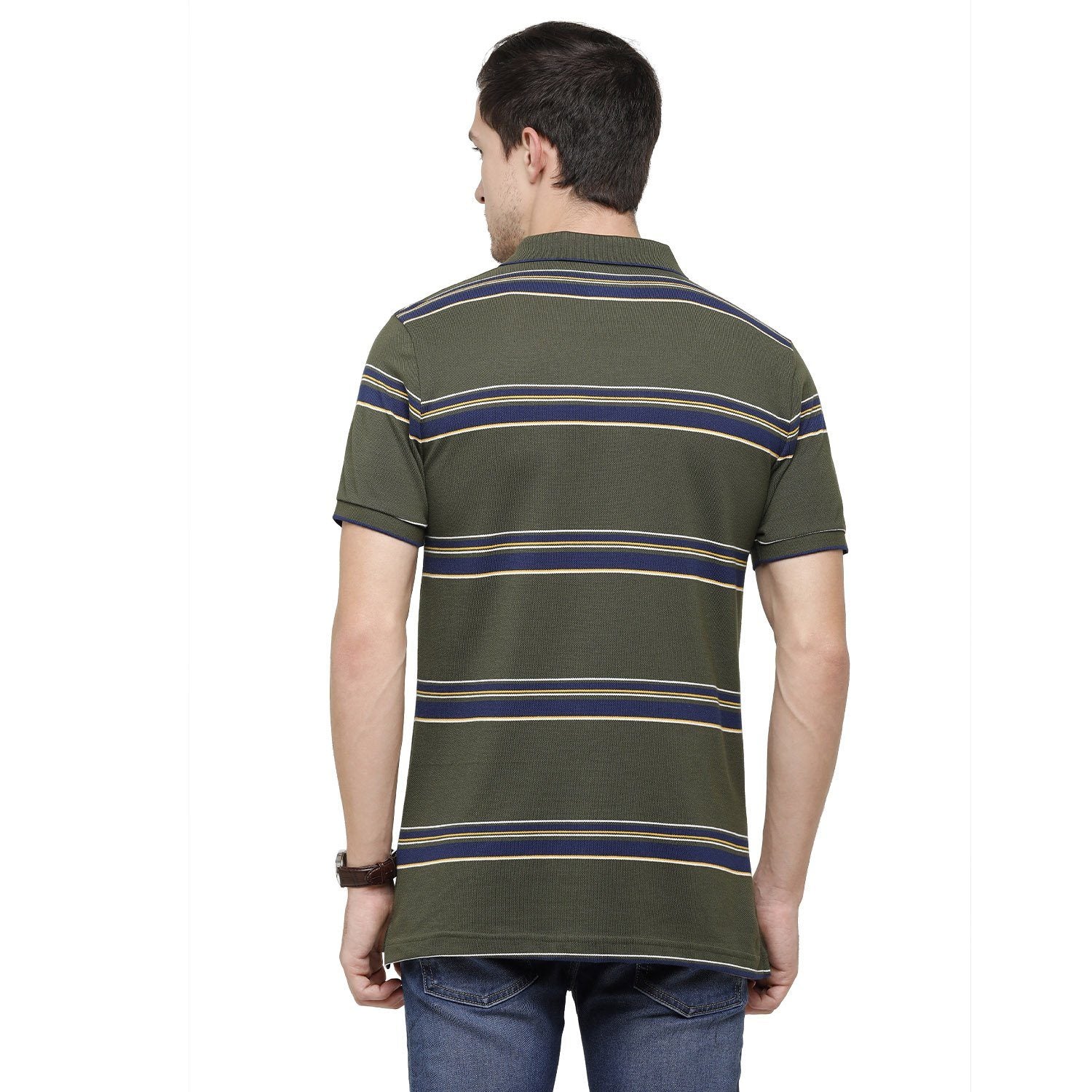 Classic Polo Mens Striped Polo Neck Half Sleeve Slim Fit 100% Cotton Olive Fashion T-Shirt ( ADORE - 154 B SF P ) T-shirt Classic Polo 