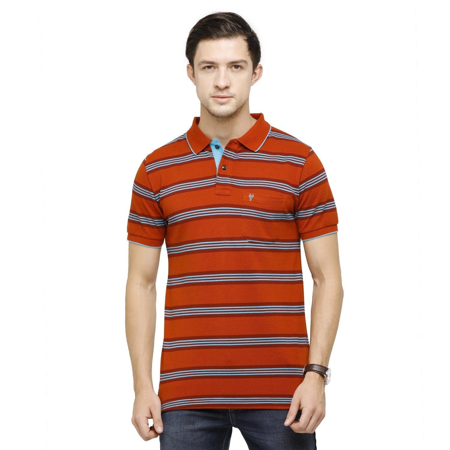 Classic Polo Mens Striped Polo Neck Half Sleeve Slim Fit 100% Cotton Red Fashion T-Shirt ( ADORE - 156 B SF P ) T-shirt Classic Polo 