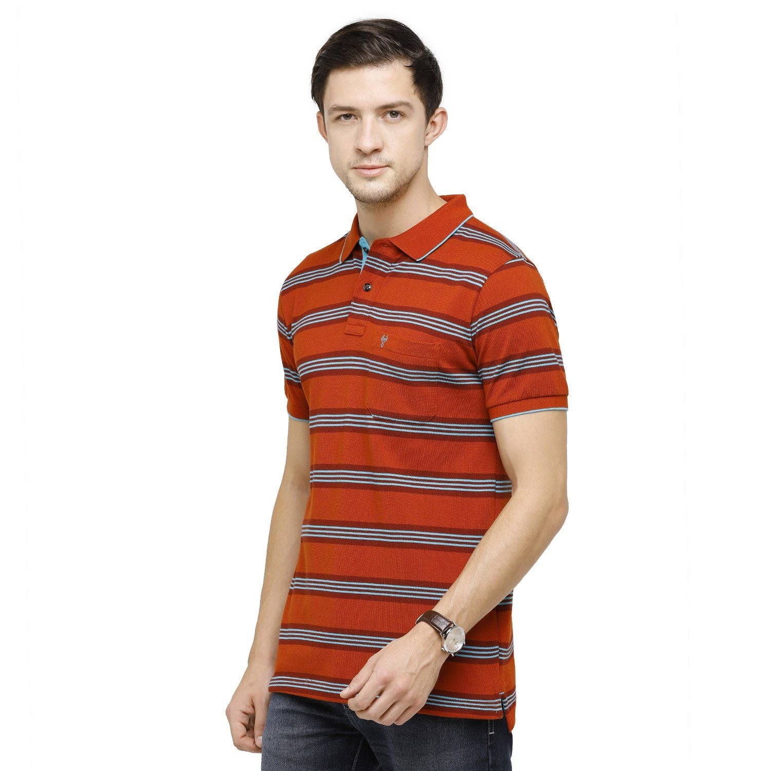 Classic Polo Mens Striped Polo Neck Half Sleeve Slim Fit 100% Cotton Red Fashion T-Shirt ( ADORE - 156 B SF P ) T-shirt Classic Polo 