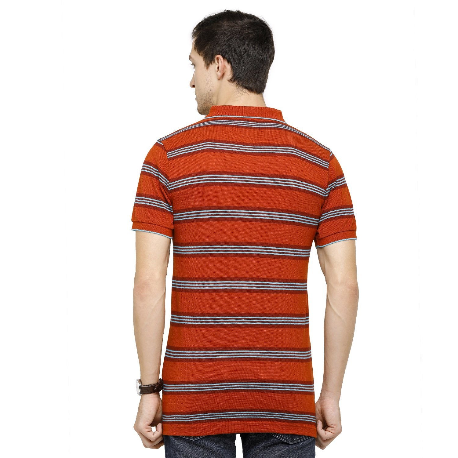 Classic Polo Mens Striped Polo Neck Half Sleeve Slim Fit 100% Cotton Red Fashion T-Shirt ( ADORE - 156 B SF P ) T-shirt Classic Polo 