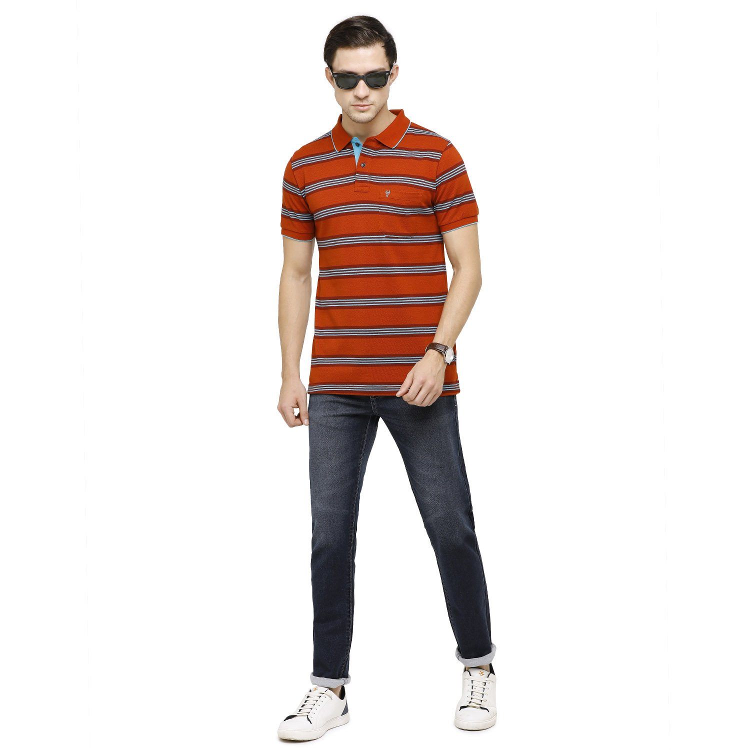 Classic Polo Mens Striped Polo Neck Half Sleeve Slim Fit 100% Cotton Red Fashion T-Shirt ( ADORE - 156 B SF P ) T-shirt Classic Polo 