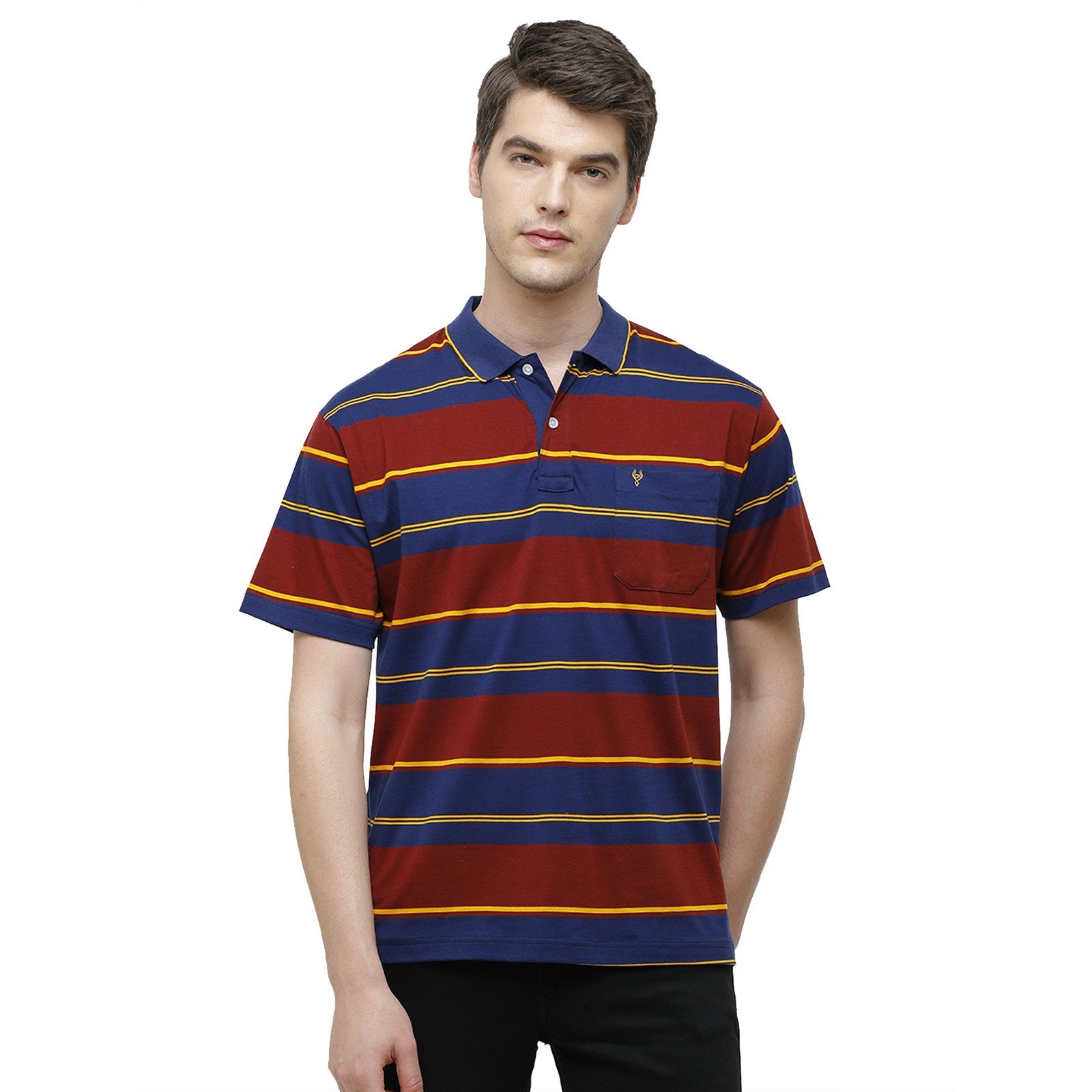 Classic Polo Men's Regular Fit Polo Collar Half Sleeve Stripe Cotton Multi T-Shirt AP - 44 A AF P T-shirt Classic Polo 