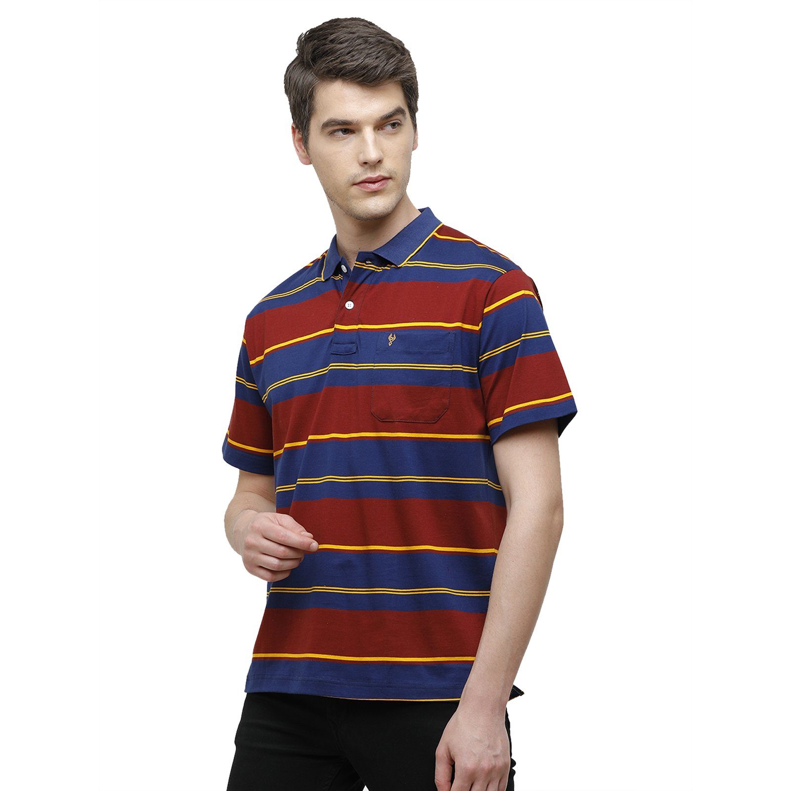 Classic Polo Men's Regular Fit Polo Collar Half Sleeve Stripe Cotton Multi T-Shirt AP - 44 A AF P T-shirt Classic Polo 
