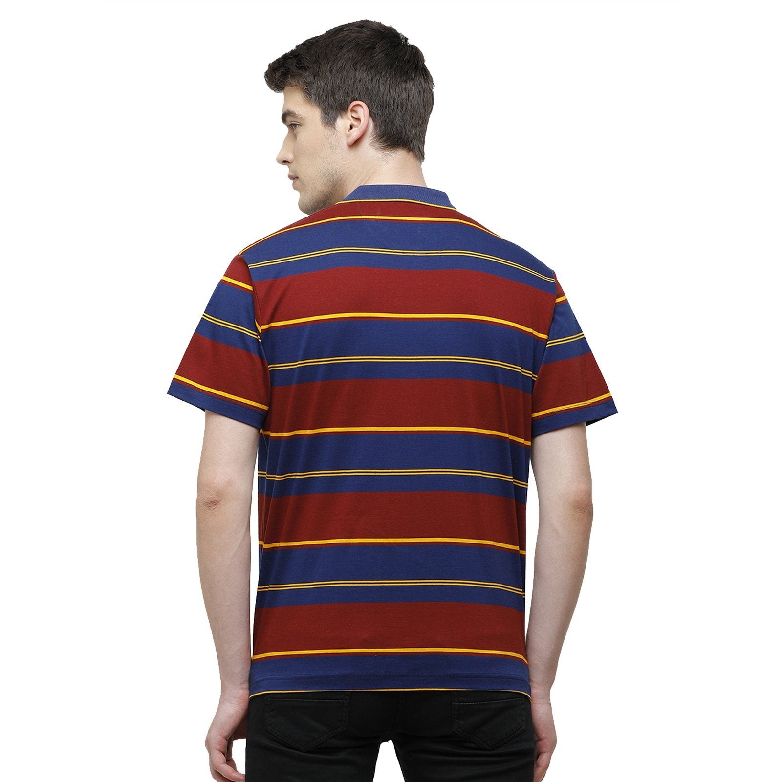 Classic Polo Men's Regular Fit Polo Collar Half Sleeve Stripe Cotton Multi T-Shirt AP - 44 A AF P T-shirt Classic Polo 
