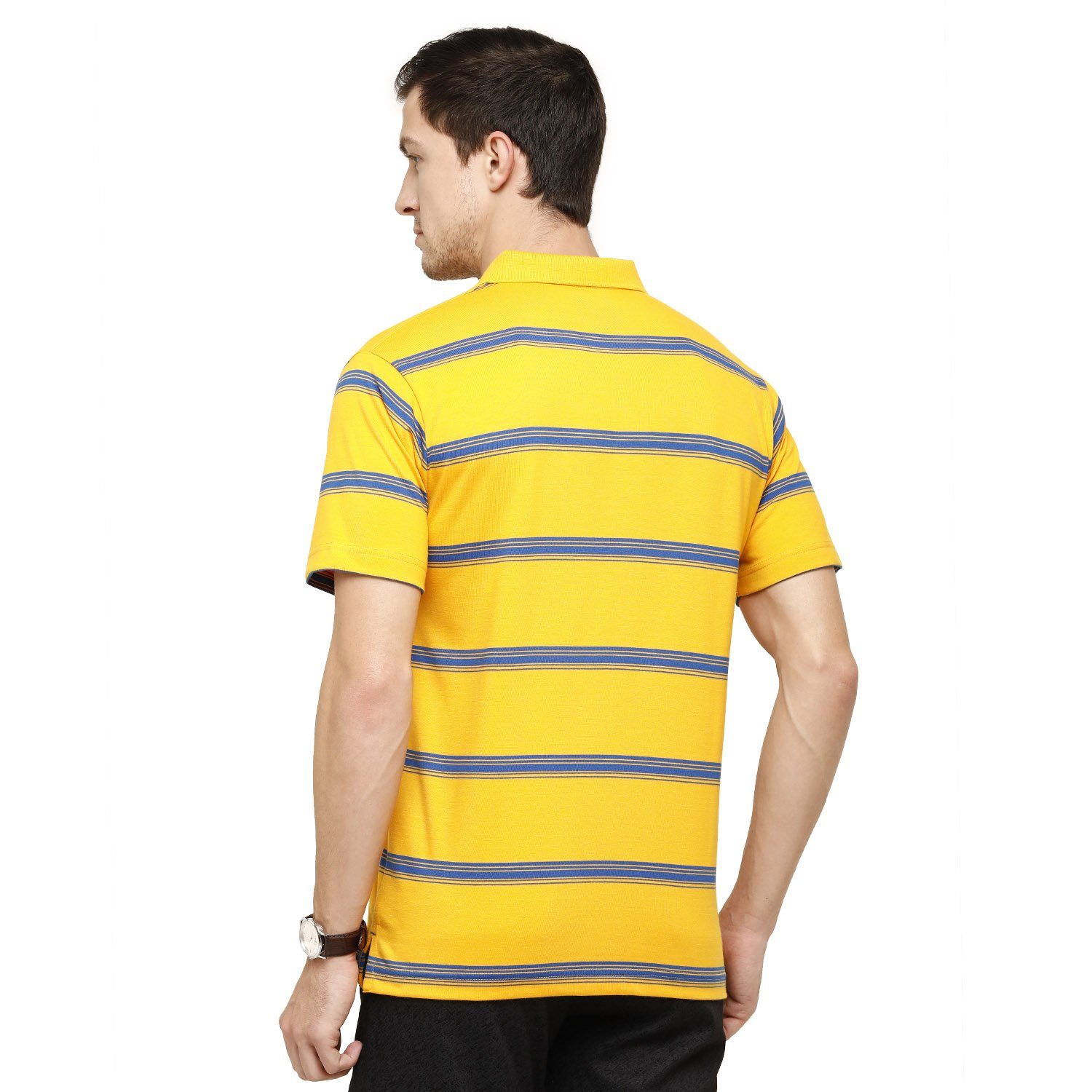 Classic Polo Mens Striped Polo Neck Half Sleeve Regular Fit Cotton Polyester Blend Yellow Fashion T-Shirt ( AVON - 460 A AF P ) T-shirt Classic Polo 