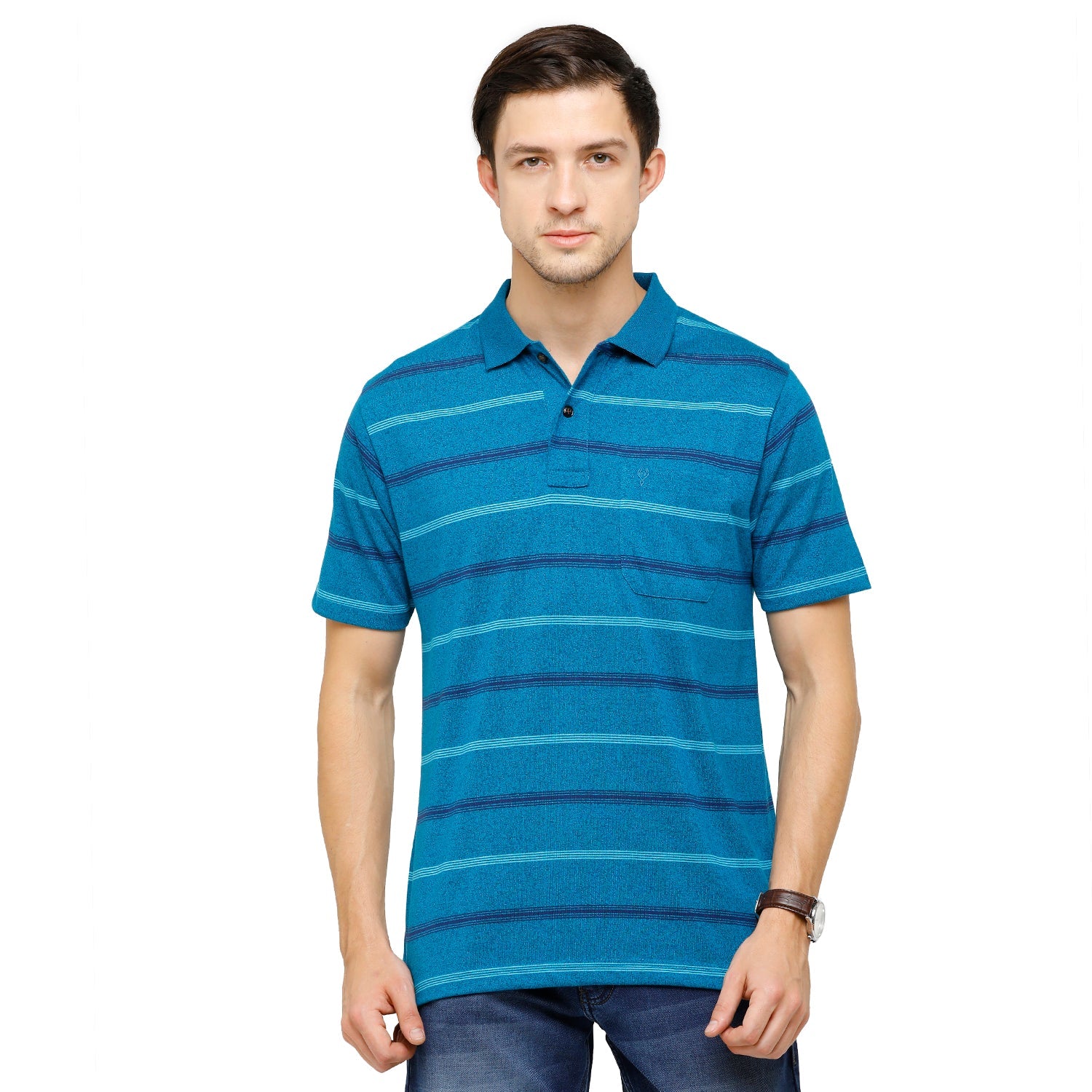 Classic Polo Mens Striped Polo Neck Half Sleeve Regular Fit Cotton Polyester Blend Blue T-Shirt AVON - 470 A AF P T-shirt Classic Polo 