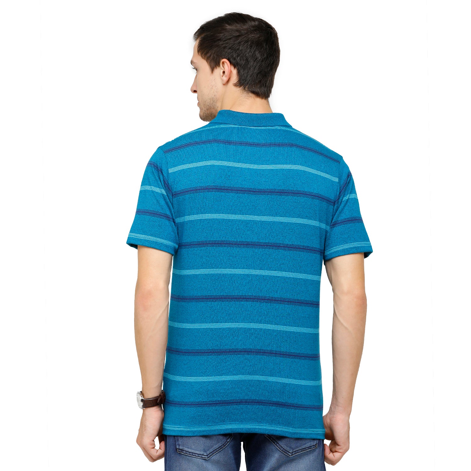 Classic Polo Mens Striped Polo Neck Half Sleeve Regular Fit Cotton Polyester Blend Blue T-Shirt AVON - 470 A AF P T-shirt Classic Polo 