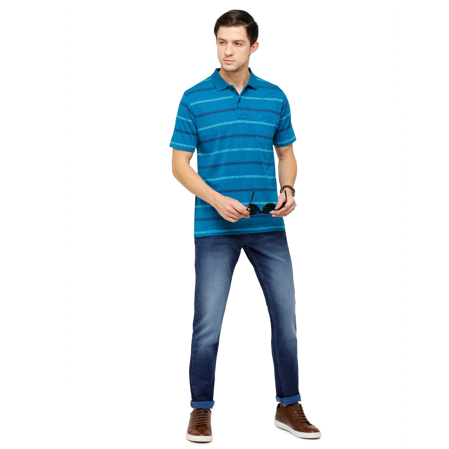 Classic Polo Mens Striped Polo Neck Half Sleeve Regular Fit Cotton Polyester Blend Blue T-Shirt AVON - 470 A AF P T-shirt Classic Polo 
