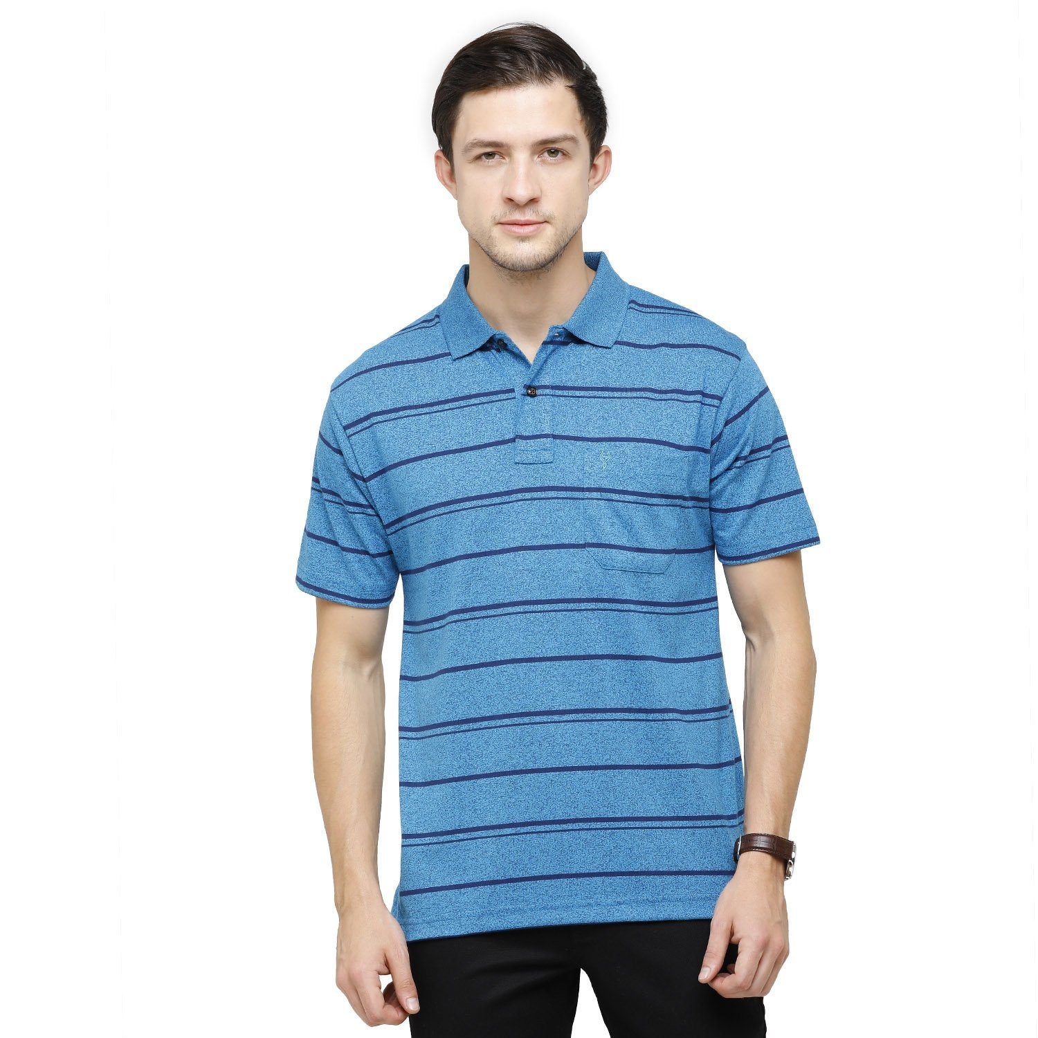 Classic Polo Mens Striped Polo Neck Half Sleeve Regular Fit Cotton Polyester Blend Turquoise Fashion T-Shirt ( AVON - 469 A AF P ) T-shirt Classic Polo 