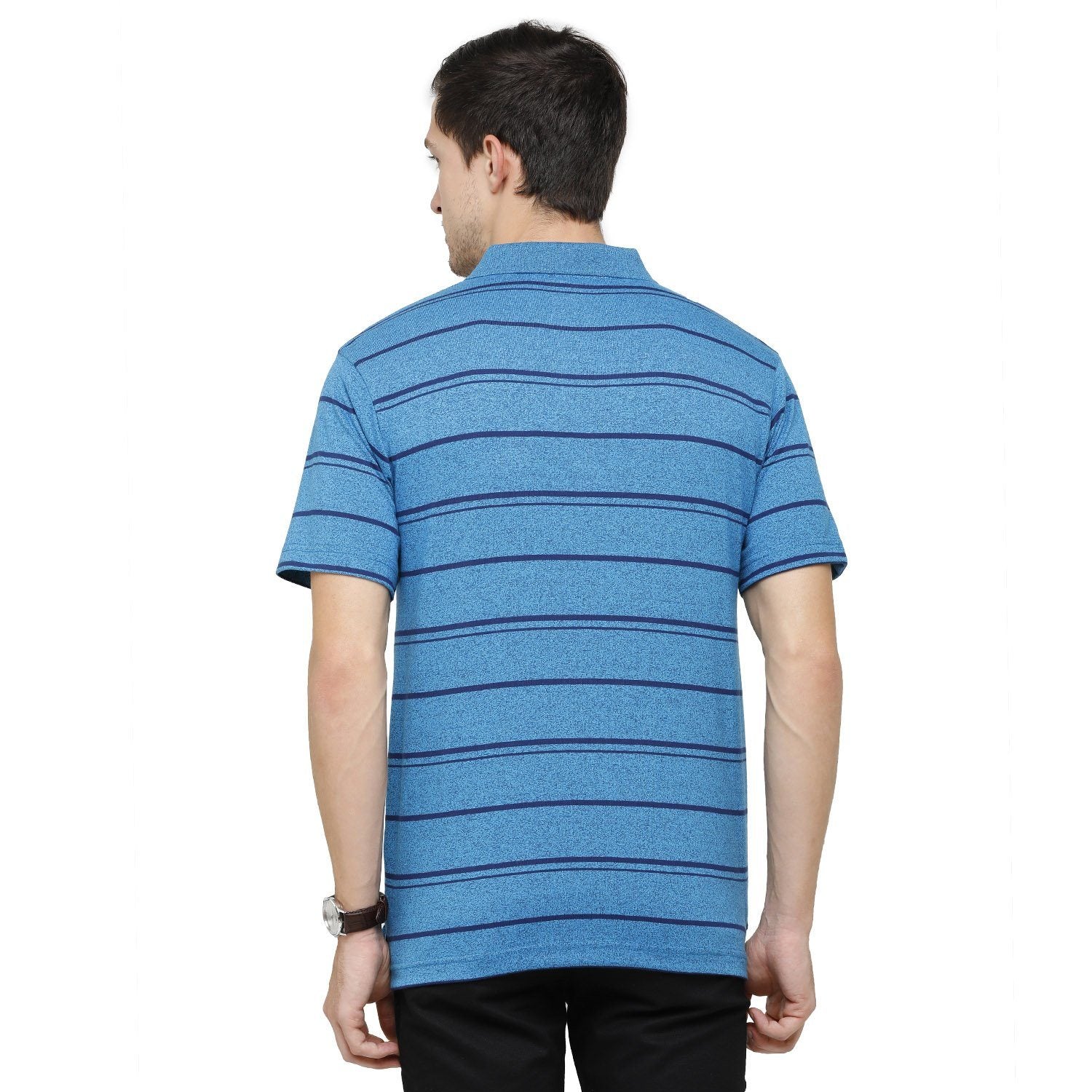 Classic Polo Mens Striped Polo Neck Half Sleeve Regular Fit Cotton Polyester Blend Turquoise Fashion T-Shirt ( AVON - 469 A AF P ) T-shirt Classic Polo 