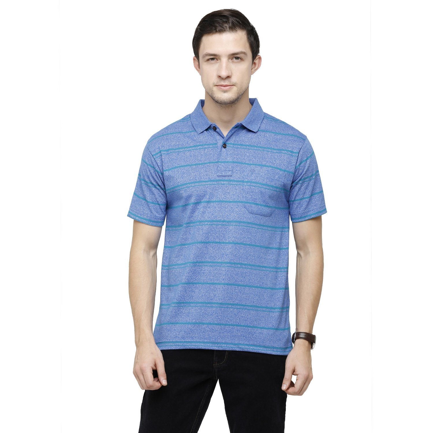 Classic Polo Mens Striped Polo Neck Half Sleeve Regular Fit Cotton Polyester Blend Blue Fashion T-Shirt ( AVON - 469 B AF P ) T-shirt Classic Polo 