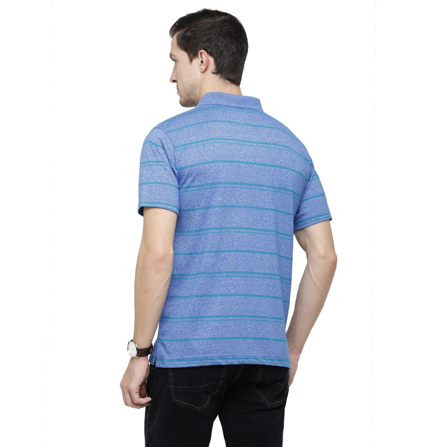 Classic Polo Mens Striped Polo Neck Half Sleeve Regular Fit Cotton Polyester Blend Blue Fashion T-Shirt ( AVON - 469 B AF P ) T-shirt Classic Polo 