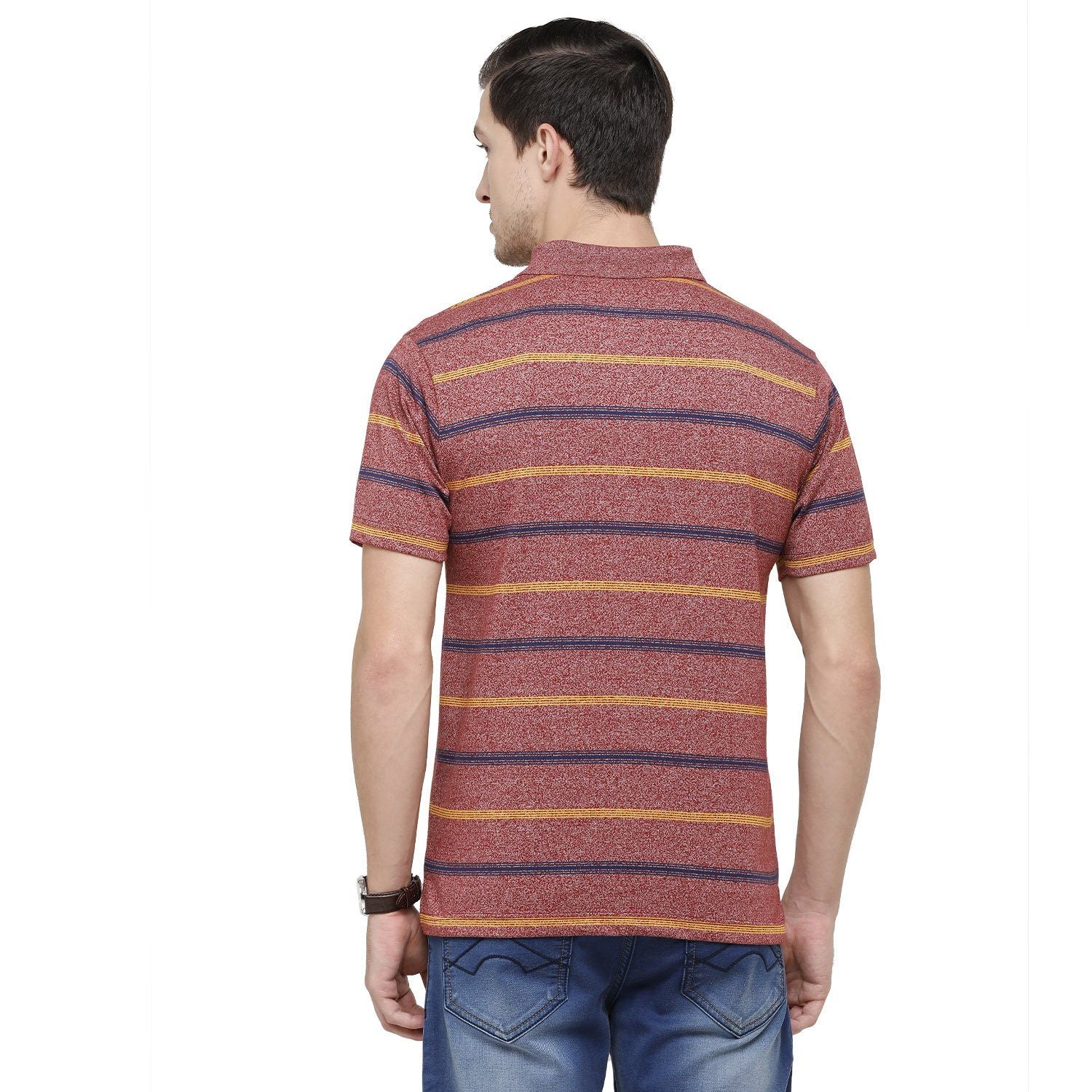 Classic Polo Mens Striped Polo Neck Half Sleeve Regular Fit Cotton Polyester Blend Wine Fashion T-Shirt ( AVON - 470 B AF P ) T-shirt Classic Polo 