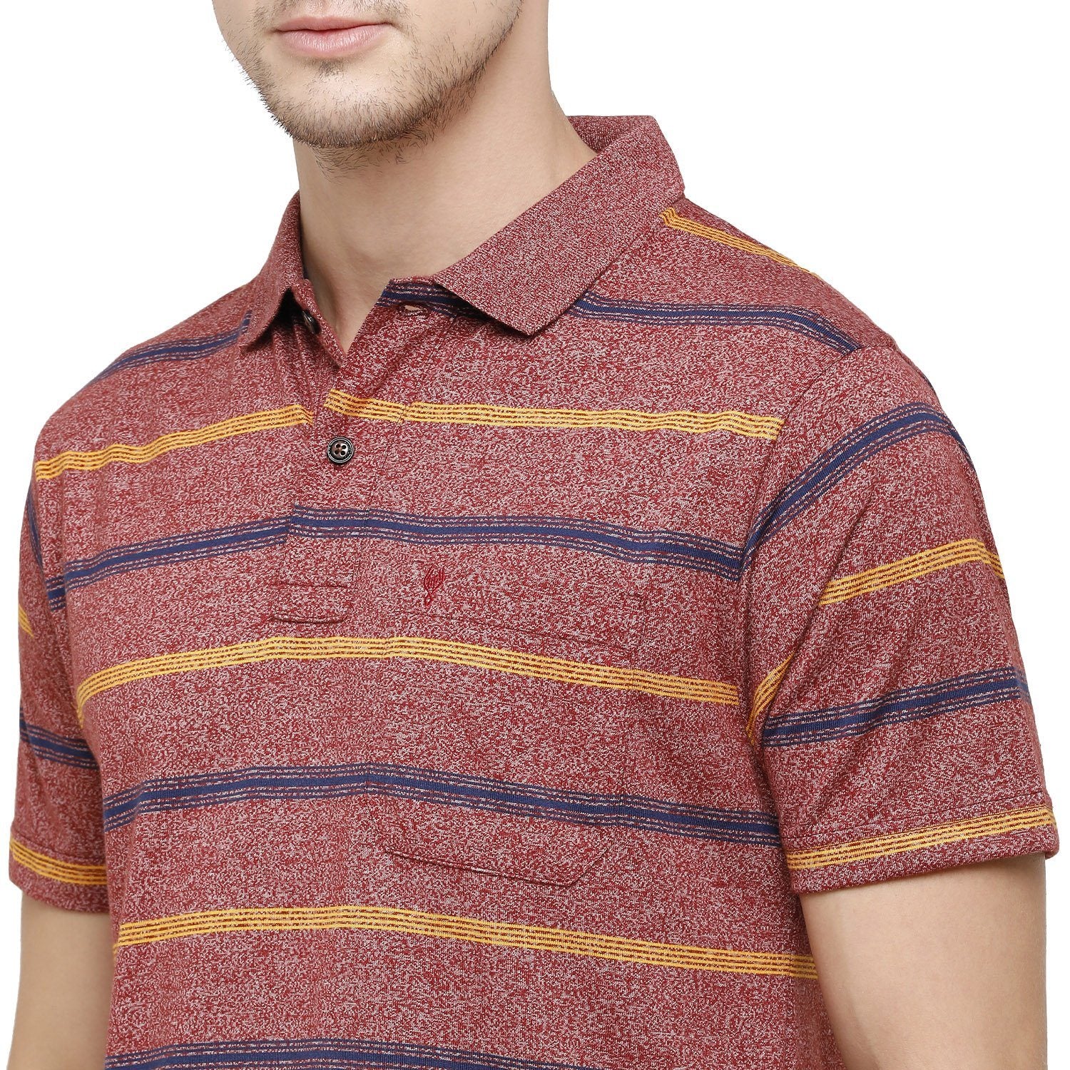 Classic Polo Mens Striped Polo Neck Half Sleeve Regular Fit Cotton Polyester Blend Wine Fashion T-Shirt ( AVON - 470 B AF P ) T-shirt Classic Polo 