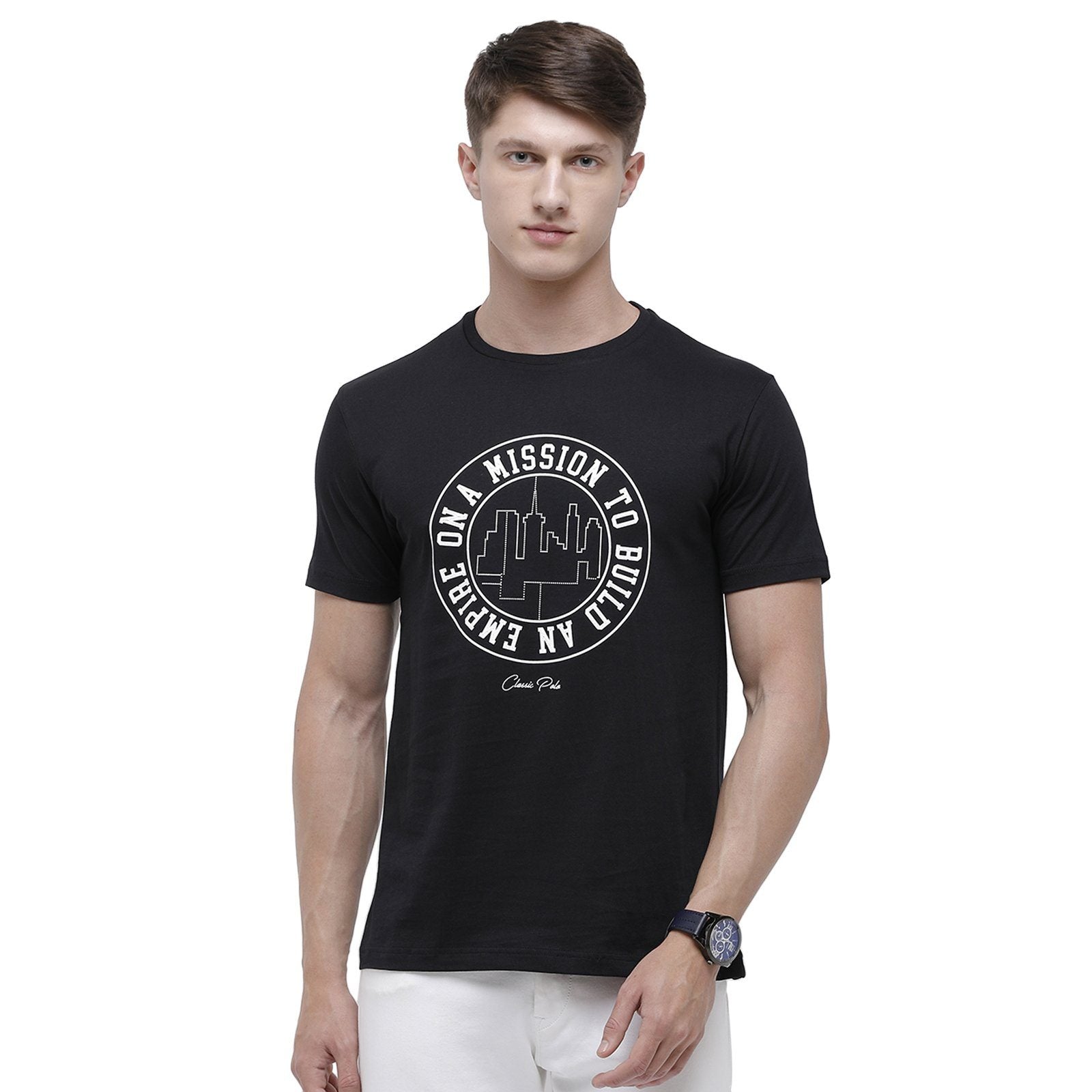 Classic polo Men's Round Neck Half Sleeve Black 100% Cotton T-Shirt BALENO - 364 A SF C T-shirt Classic Polo 