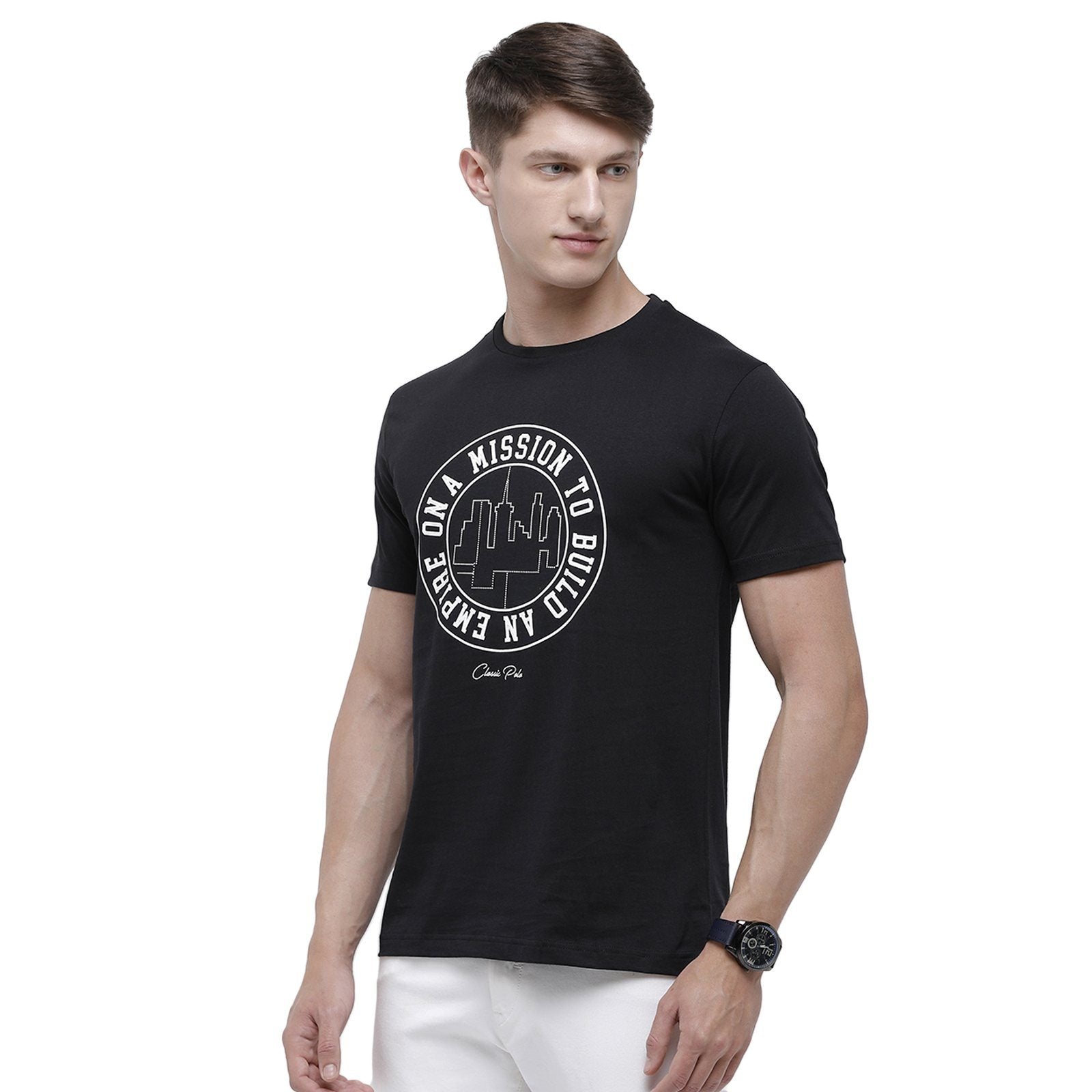 Classic polo Men's Round Neck Half Sleeve Black 100% Cotton T-Shirt BALENO - 364 A SF C T-shirt Classic Polo 