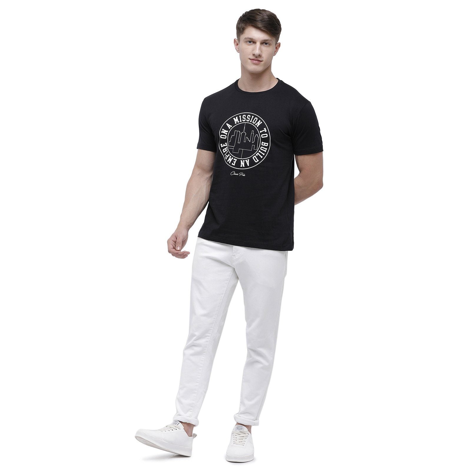 Classic polo Men's Round Neck Half Sleeve Black 100% Cotton T-Shirt BALENO - 364 A SF C T-shirt Classic Polo 