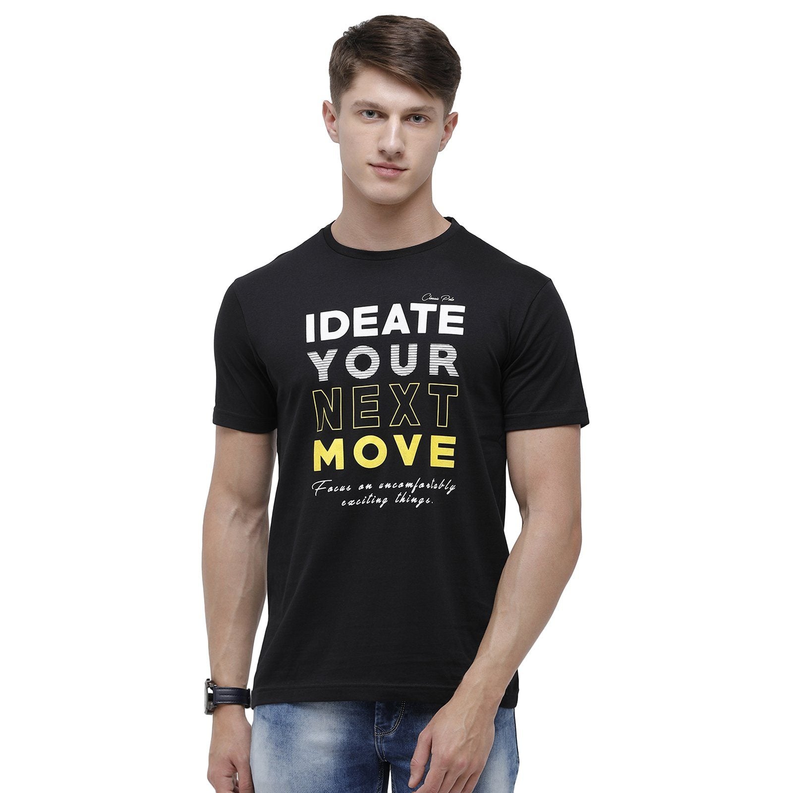 Classic polo Men's Round Neck Half Sleeve Black 100% Cotton T-Shirt BALENO - 365 A SF C T-shirt Classic Polo 