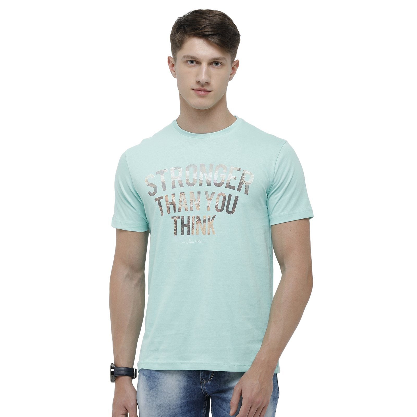 Classic polo Men's Round Neck Half Sleeve Turquoise 100% Cotton T-Shirt BALENO - 366 B SF C T-shirt Classic Polo 