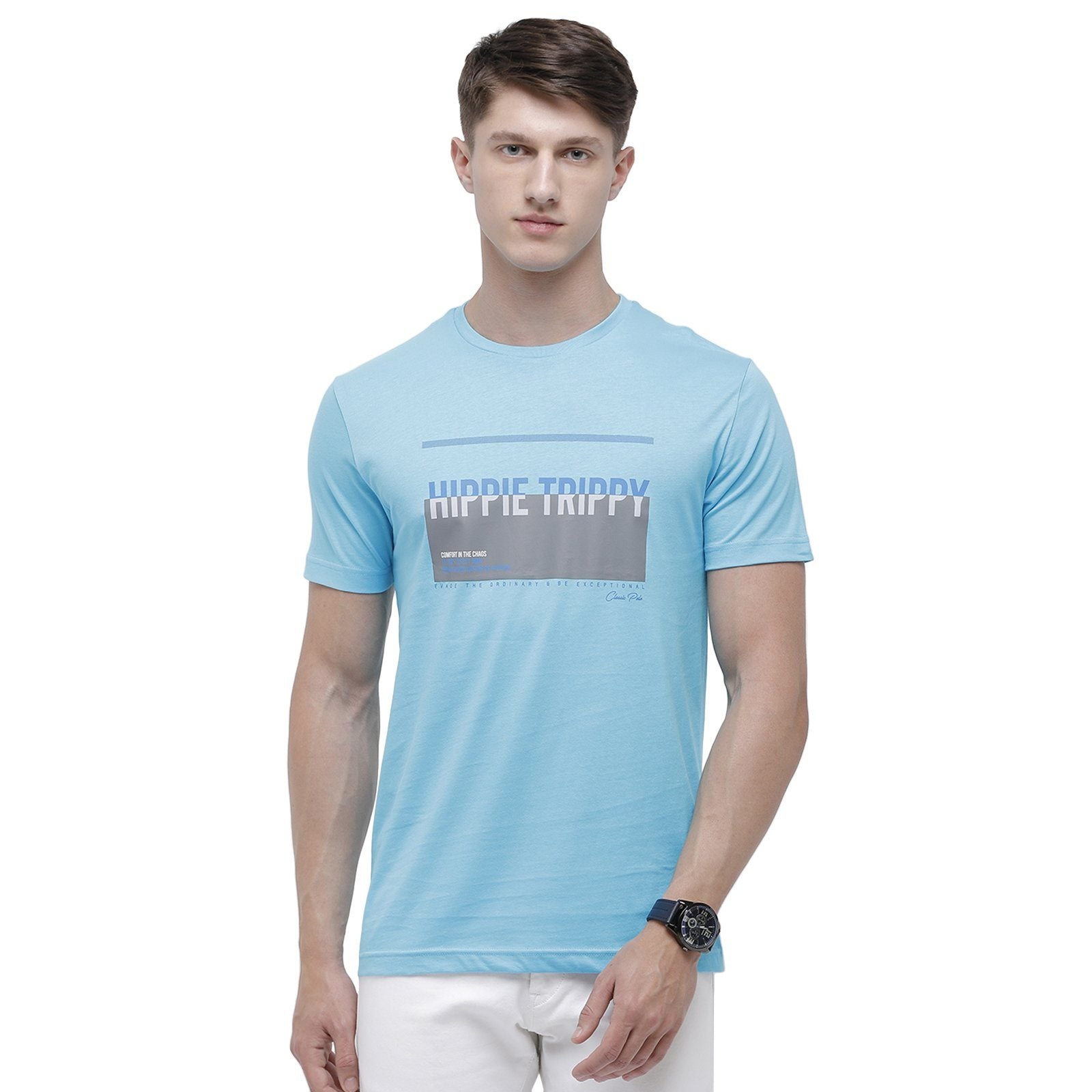 Classic polo Men's Round Neck Half Sleeve Turquoise 100% Cotton T-Shirt BALENO - 368 A SF C T-shirt Classic Polo 