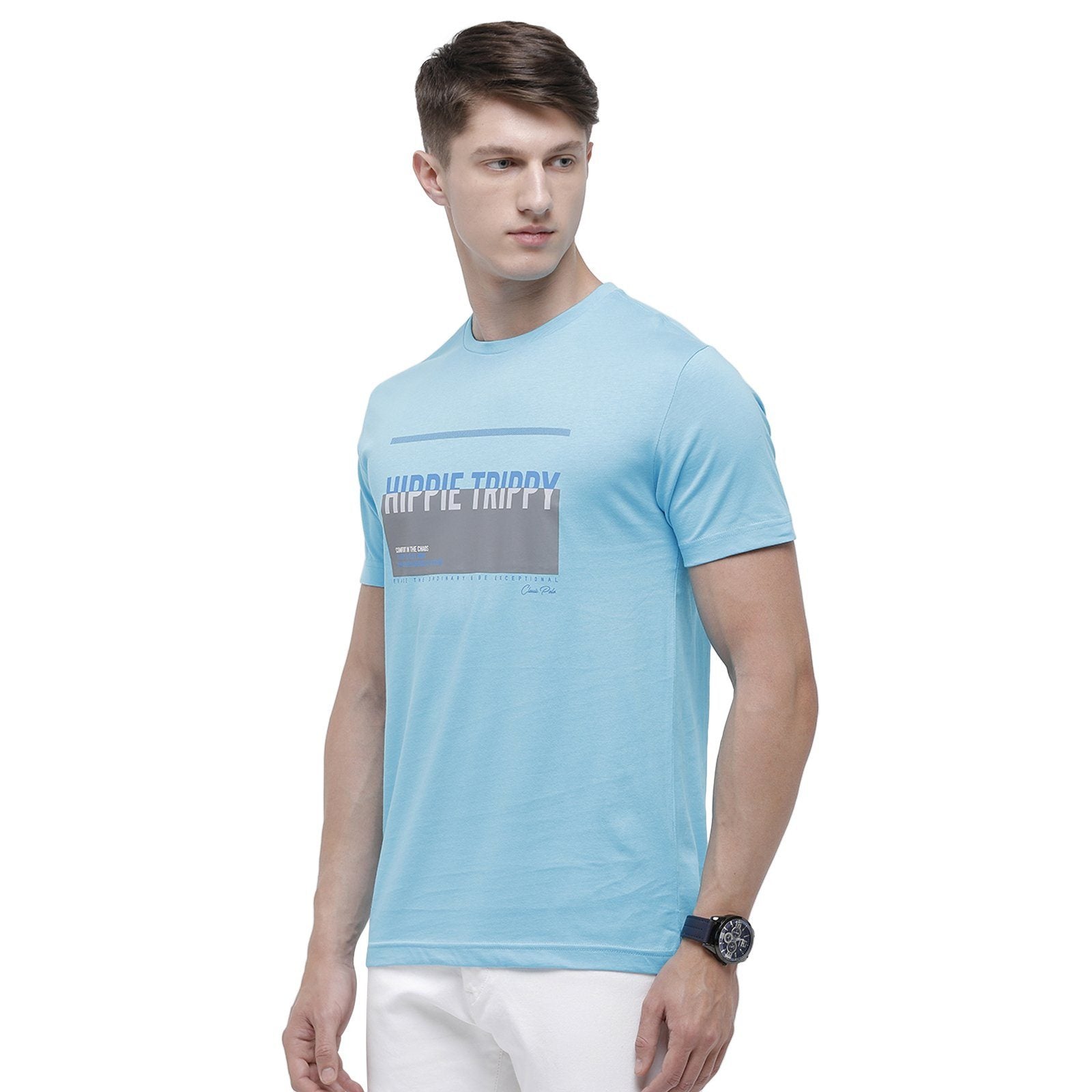 Classic polo Men's Round Neck Half Sleeve Turquoise 100% Cotton T-Shirt BALENO - 368 A SF C T-shirt Classic Polo 