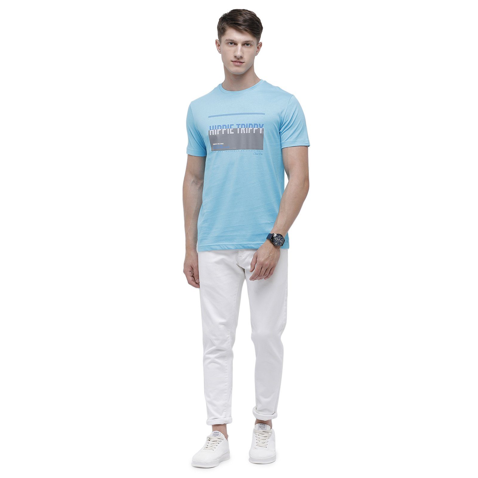 Classic polo Men's Round Neck Half Sleeve Turquoise 100% Cotton T-Shirt BALENO - 368 A SF C T-shirt Classic Polo 