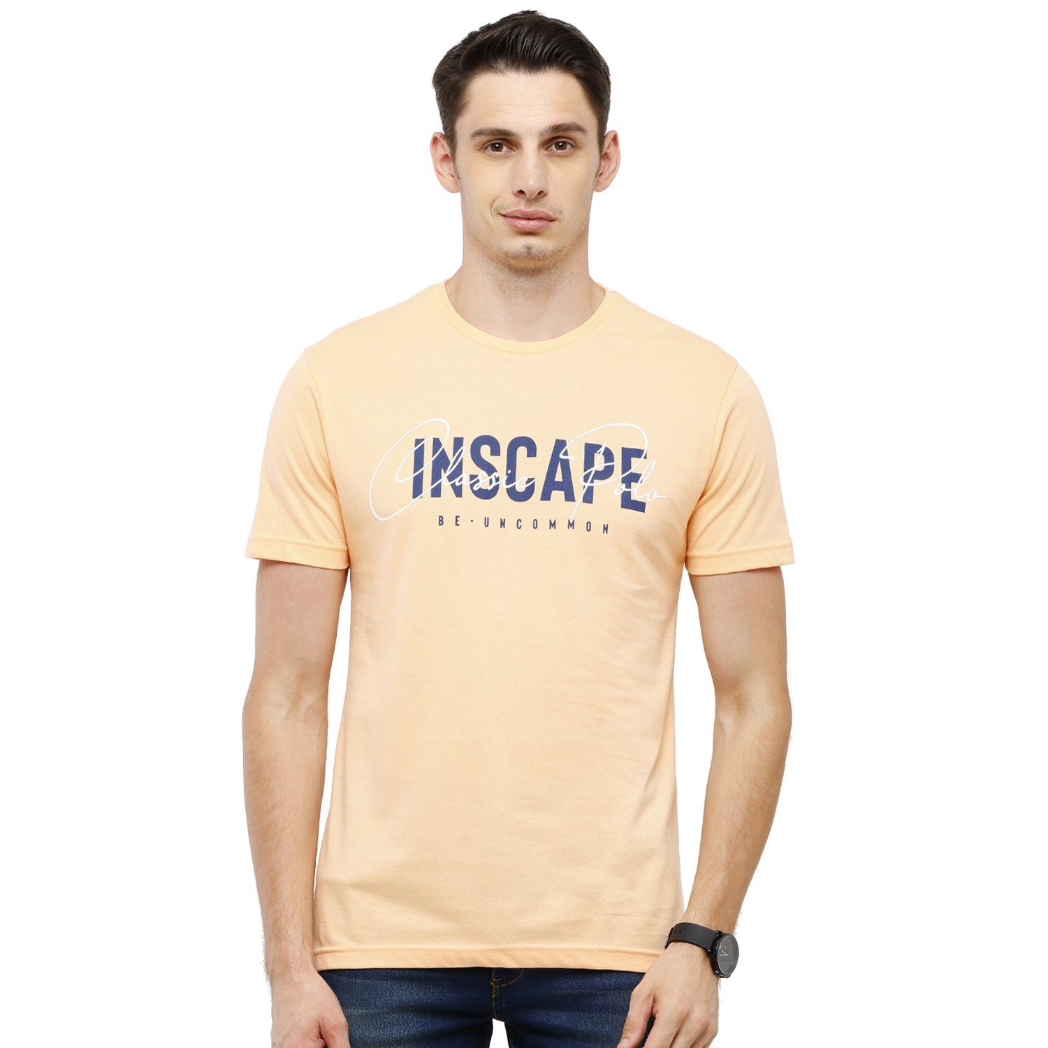 Classic Polo Men's Graphic Print Half Sleeve Round Neck Slim Fit Cotton Orange T Shirt BALENO - 381 A SF C T-shirt Classic Polo 