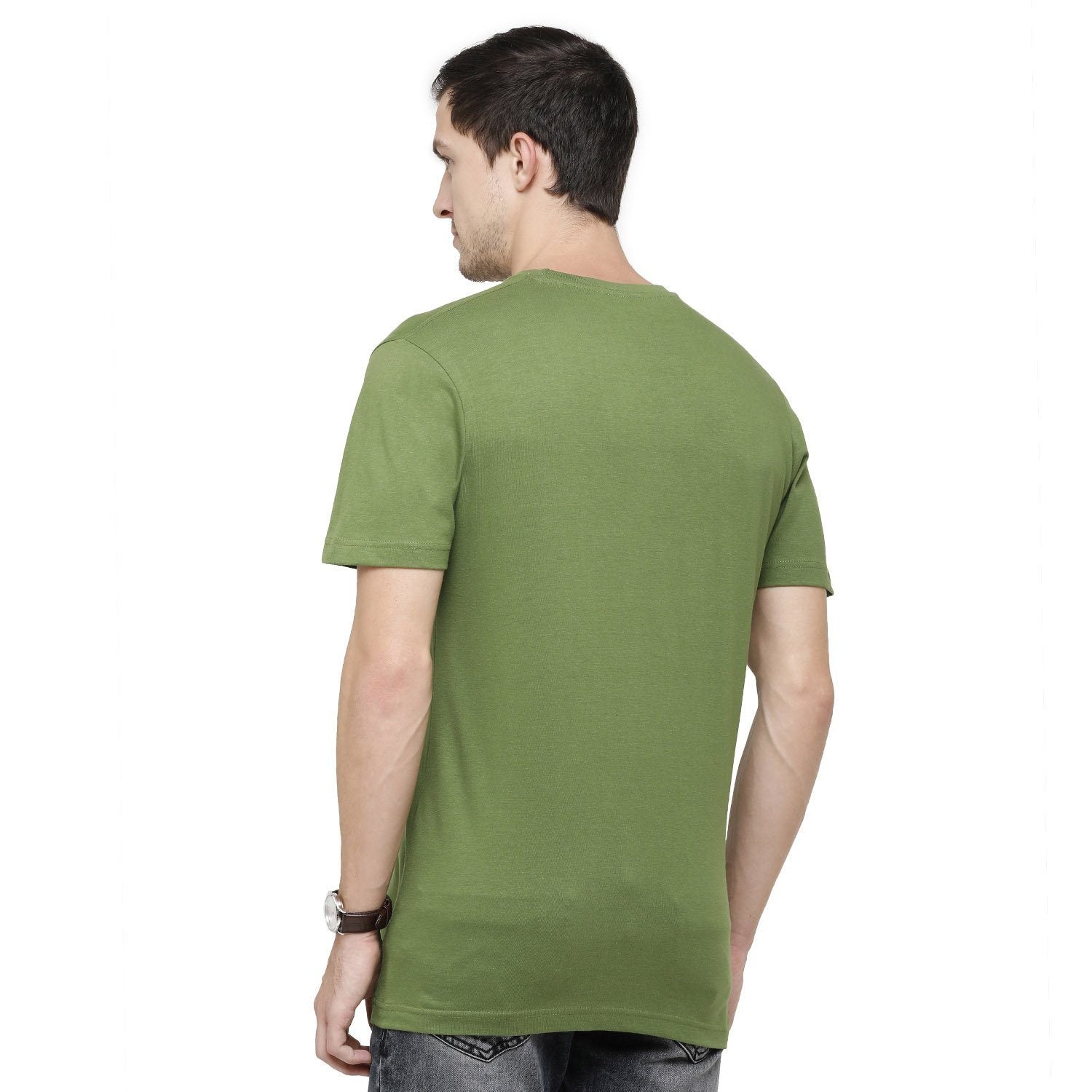 Classic Polo Mens Graphic Print Round Neck Half Sleeve Slim Fit 100% Cotton Olive Green Fashion T-Shirt ( BALENO - 384 B SF C ) T-shirt Classic Polo 