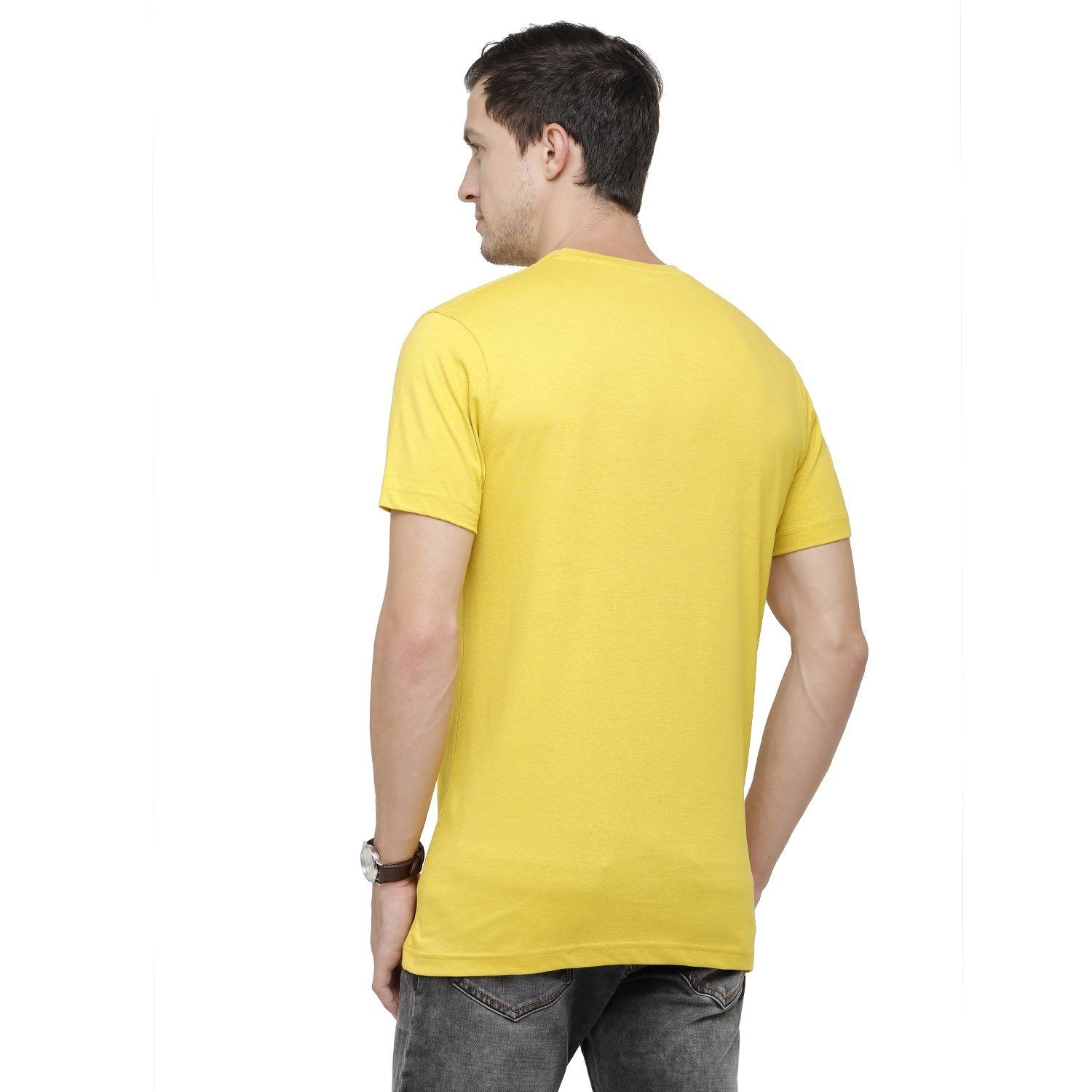 Classic Polo Mens Graphic Print Round Neck Half Sleeve Slim Fit 100% Cotton Lemon Yellow Fashion T-Shirt ( BALENO - 385 B SF C ) T-shirt Classic Polo 